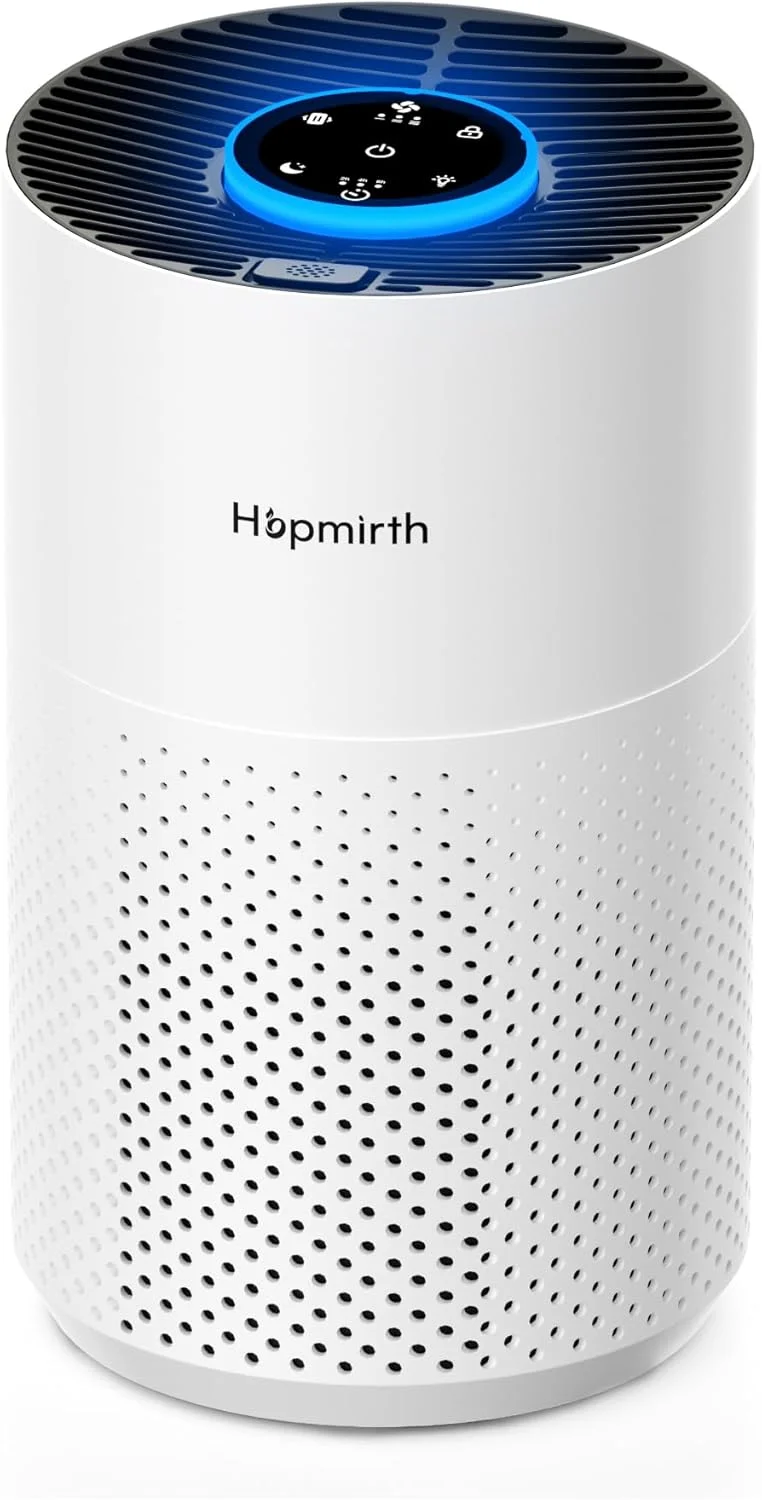 دستگاه تصفیه هوای ارتقا یافته برای اتاق خواب و خانه با فیلتر HEPA واقعی H14، پوشش تا 100 متر مربع، ورودی هوای 360 درجه، دستگاه تصفیه هوای بی صدا مناسب حیوانات خانگی، دارای عطر و تایمر، از بین برنده دود، شوره حیوانات خانگی و گرده، سفید