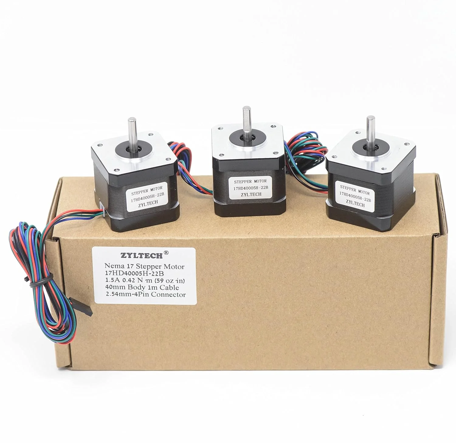 موتور پله ای Nema 17 زیلتک، بسته 3 عددی، 1.5 آمپر، 0.42 نیوتن متر، بدنه 40 میلی متری با کابل 1 متری و کانکتور برای پرینتر سه بعدی/CNC