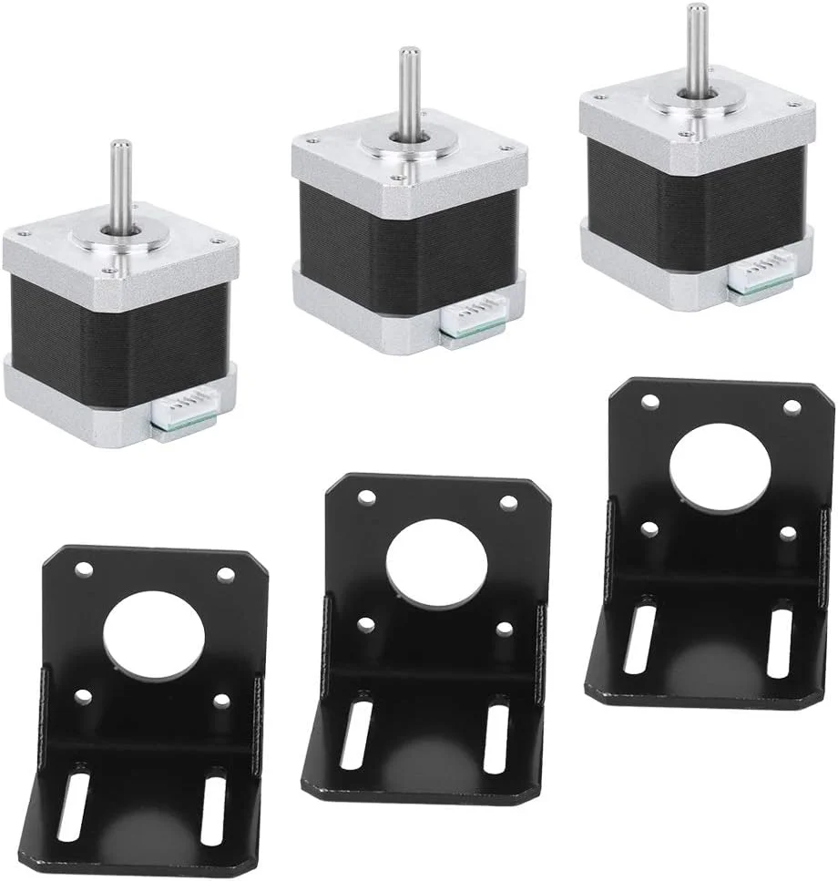 موتور پله ای استیل ضد زنگ سایز کوچک 4 سیمه دو قطبی برای پرینترهای سه بعدی، مانیتورها، مشکی، سبز، قرمز، آبی A + / A ‑ B + 12 ولت قابل استفاده برای ماشین آلات نساجی با 3 براکت