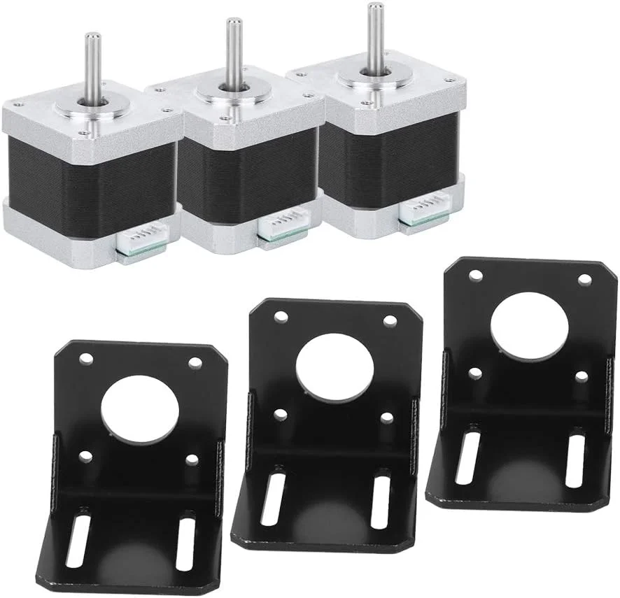 موتور پله ای استیل ضد زنگ سایز کوچک 4 سیمه دو قطبی برای پرینترهای سه بعدی، مانیتورها، مشکی، سبز، قرمز، آبی A + / A ‑ B + 12 ولت قابل استفاده برای ماشین آلات نساجی با 3 براکت