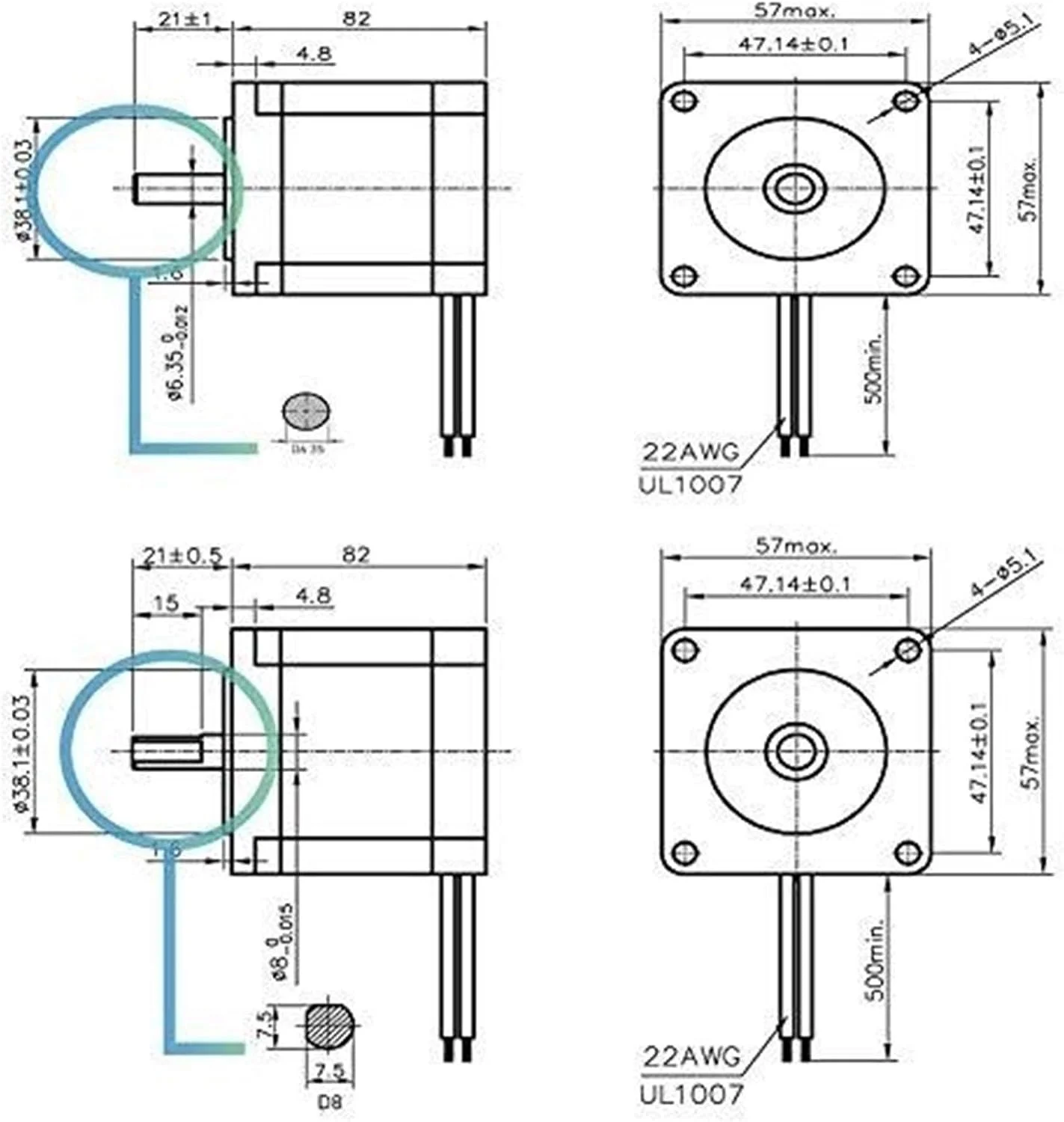 موتور پله ای CNC Nema 23، 57x82 میلی متر، 3 آمپر، 2.2 نیوتن متر، D=8 میلی متر، 315 اونس-اینچ، مناسب برای دستگاه های فرز، حکاکی و پرینتر سه بعدی