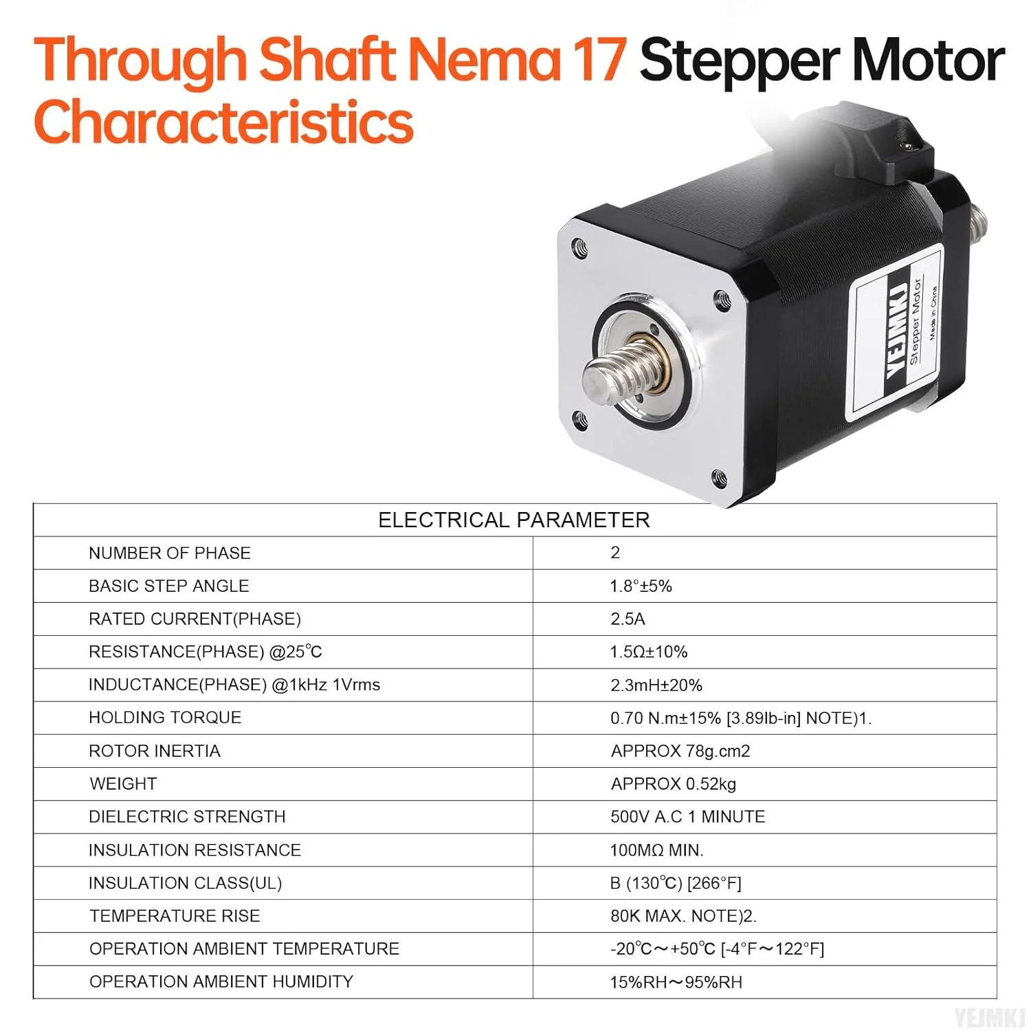 موتور پله‌ای Nema 17 شفت عبوری TR8x8 100mm 1.8 درجه 2 فاز گشتاور بالا 0.7Nm (99.13oz·in) دوقطبی 2.5A 1.5Ω 59mm موتور پله‌ای 42 با کابل T8 100mm به طول 1 متر برای پرینتر سه بعدی، ربات DIY و CNC