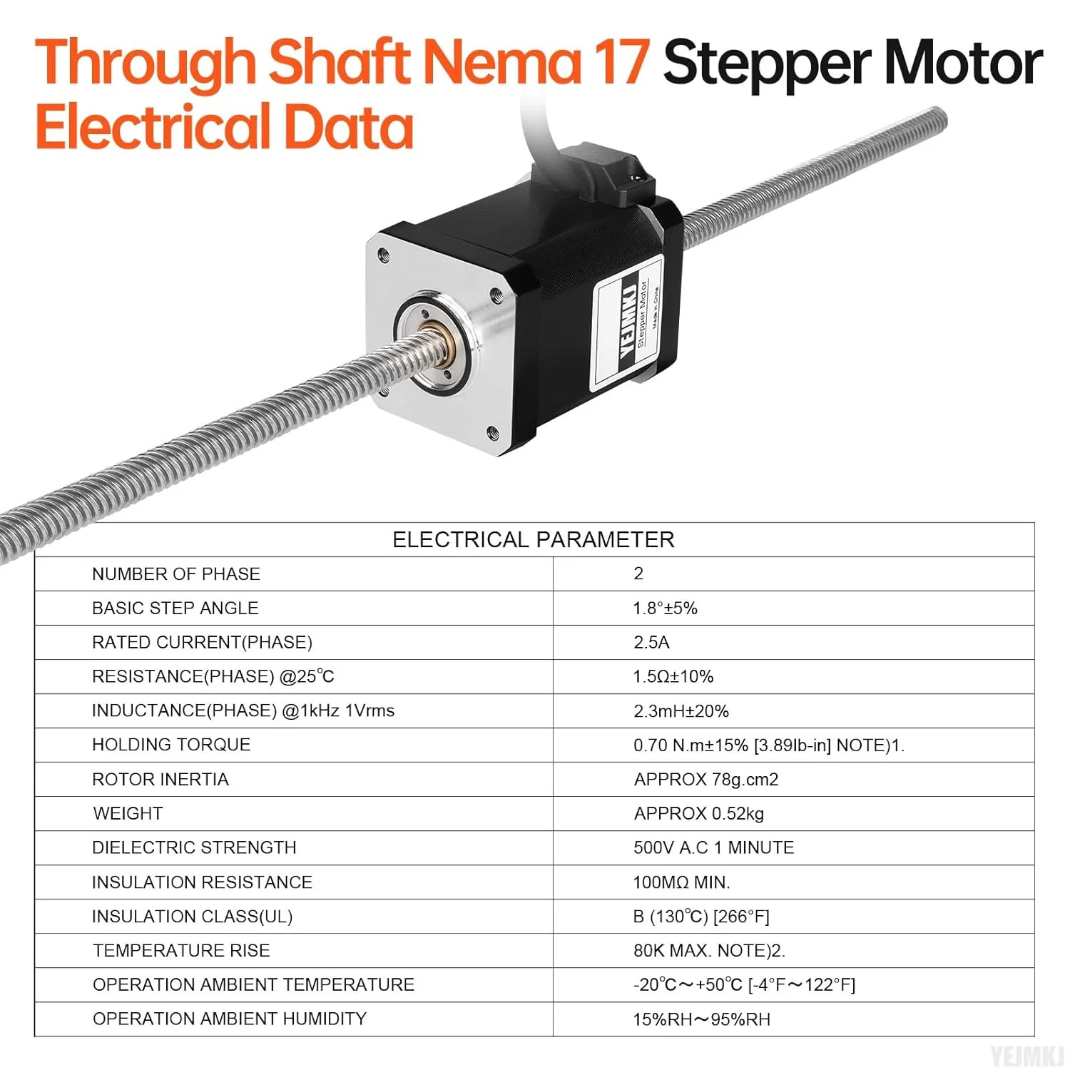 موتور پله‌ای Nema 17 شفت عبوری TR8x8 350mm، دو فاز، 1.8 درجه، گشتاور بالا 0.7Nm (99.13oz·in)، دو قطبی 2.5A، 1.5Ω، 59mm، موتور 42 پله‌ای با کابل T8 350mm به طول 1 متر برای پرینتر سه بعدی، ربات DIY و CNC