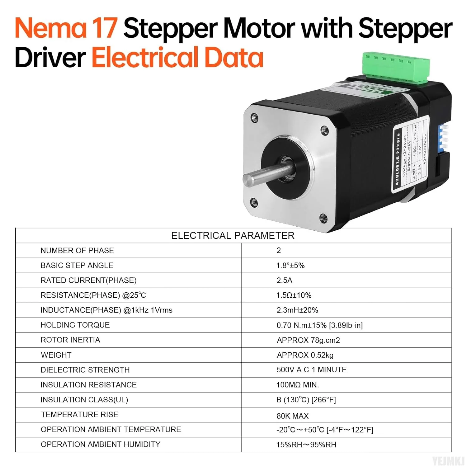 موتور پله ای Nema 17 با درایور پله ای یکپارچه 1.8 درجه 2 فاز گشتاور بالا 0.7 نیوتن متر دوقطبی 2.5 آمپر 1.5 اهم 76 میلی متر موتور پله ای 42 با کنترلر برای پرینتر سه بعدی ربات DIY دستگاه CNC