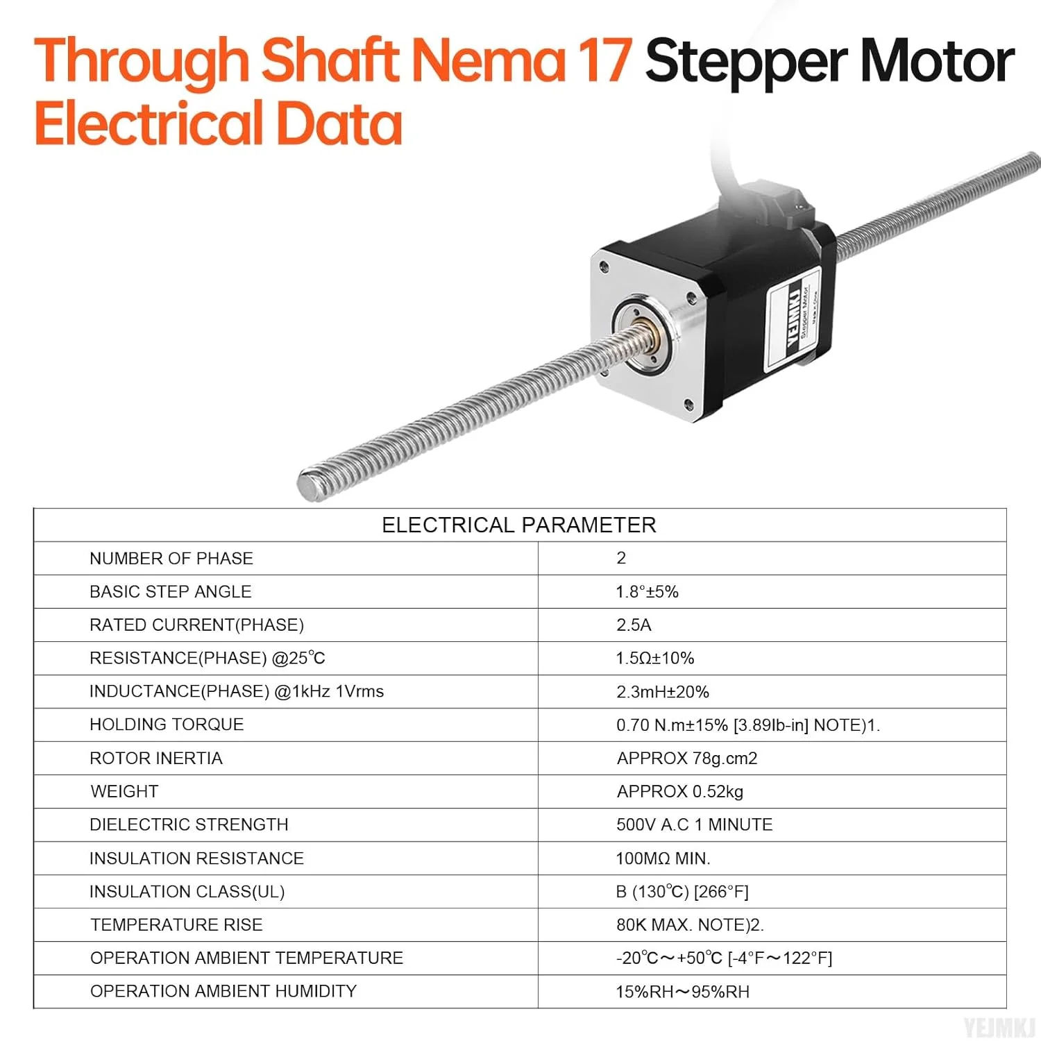موتور پله‌ای Nema 17 با شفت عبوری TR8x8 300mm، 1.8 درجه، 2 فاز، گشتاور بالا 0.7Nm (99.13oz·in)، دو قطبی 2.5A، 1.5Ω، 59mm، موتور پله‌ای 42 با کابل T8 300mm به طول 1 متر برای پرینتر سه بعدی، ربات DIY و CNC