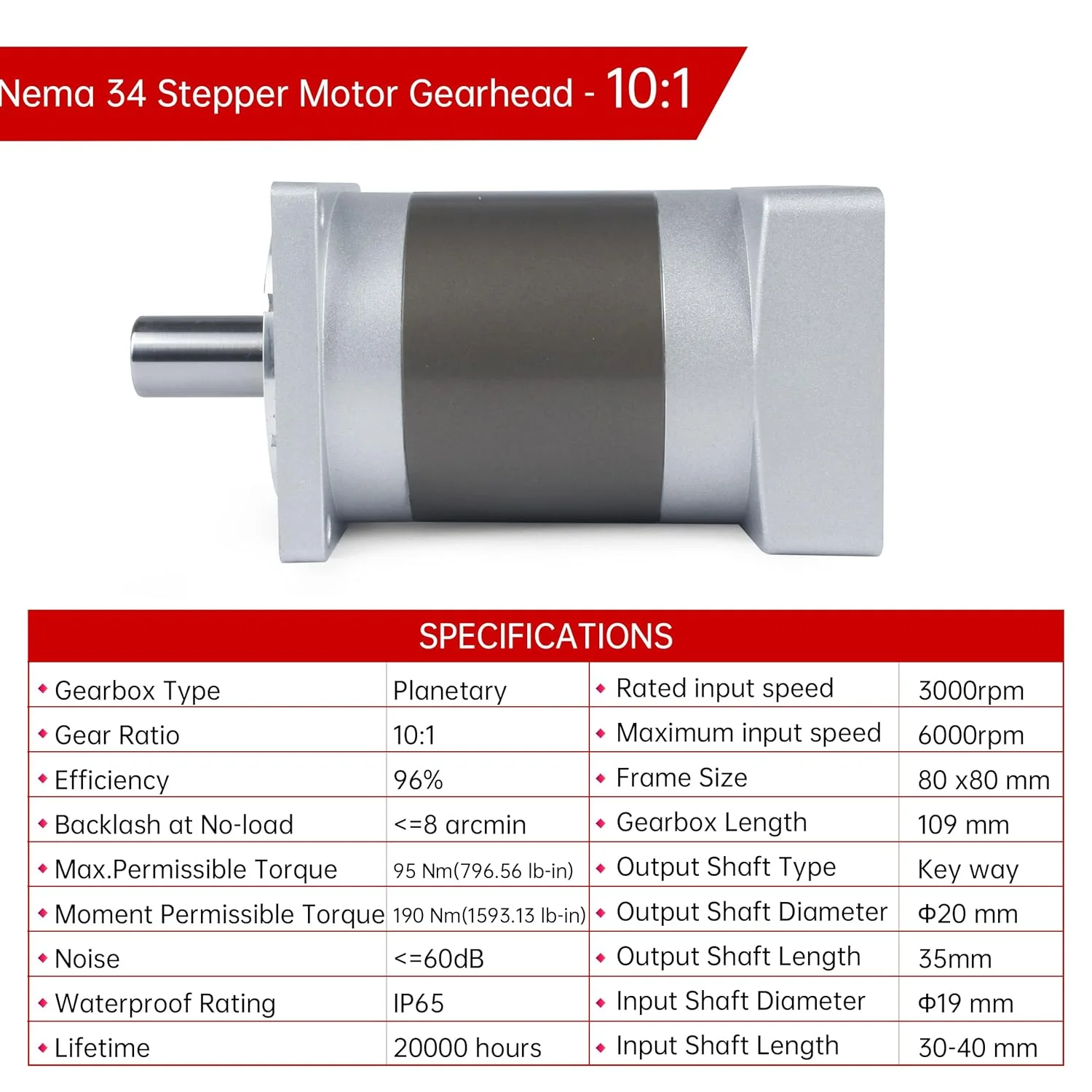 موتور پله ای Nema34 با گیربکس سیاره ای با لقی 8 دقیقه قوسی برای پرینتر سه بعدی/دستگاه تراش رومیزی CNC (نسبت دنده: 10:1)
