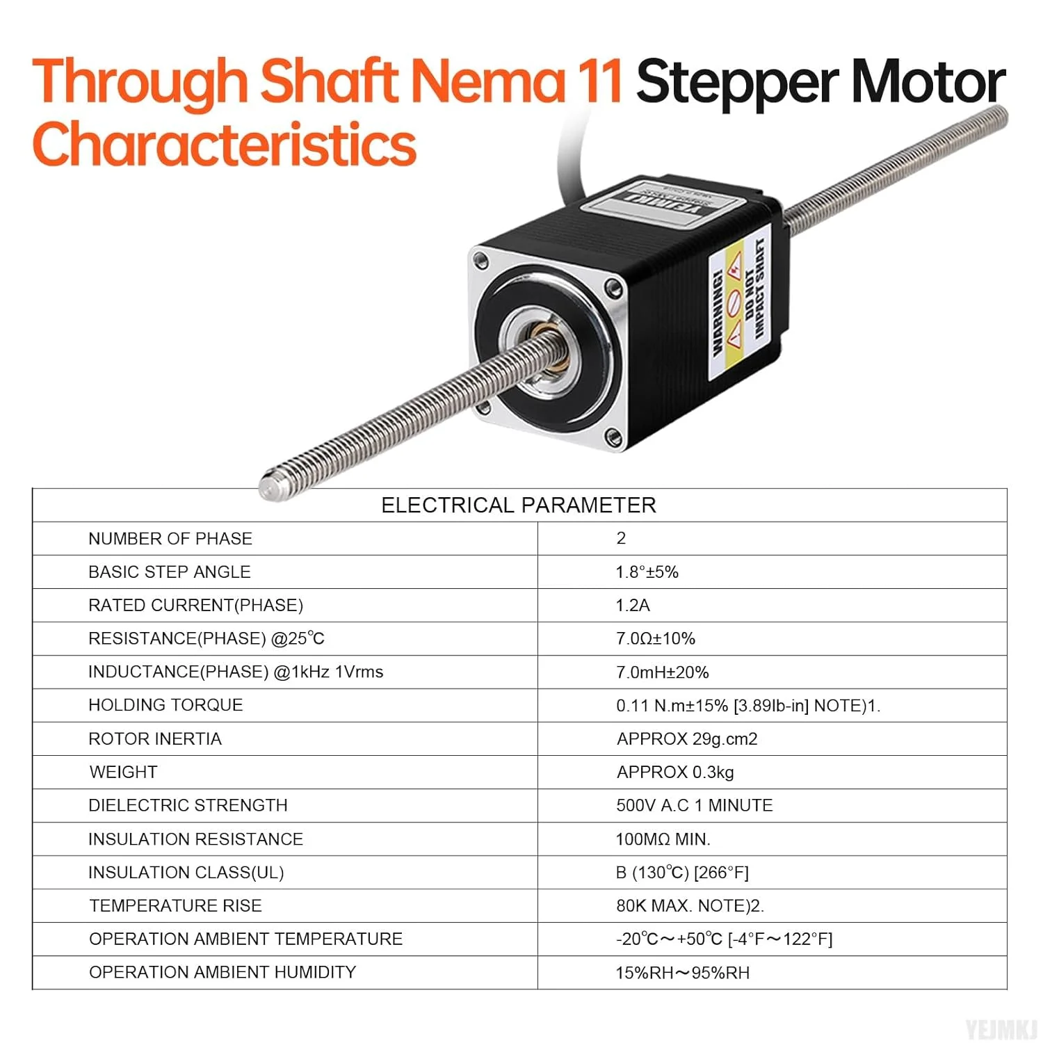 موتور پله‌ای Nema 11 با شفت عبوری TR5x1 200mm، 1.8 درجه، 2 فاز، گشتاور بالا 11Ncm (15.58oz·in)، دوقطبی 1.2A، 7.0Ω، 51mm، موتور 28 پله با کابل T5 200mm به طول 1 متر برای پرینتر سه بعدی، ربات DIY و CNC