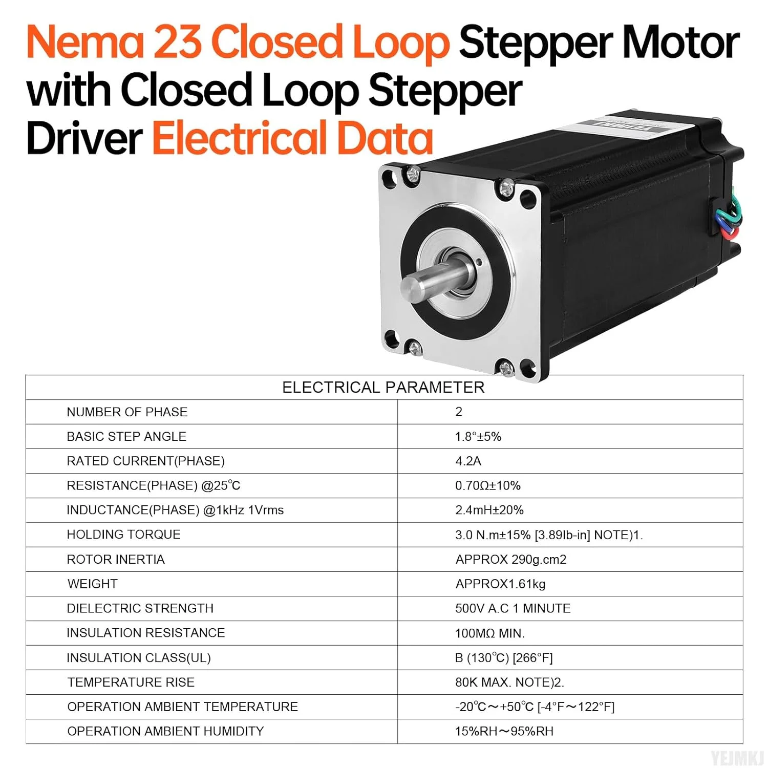 موتور پله‌ای حلقه بسته Nema 23 با درایور یکپارچه حلقه بسته، 1.8 درجه، 2 فاز، 3 نیوتن‌متر (424.84 اونس-اینچ)، گشتاور بالا، دو قطبی 0.70Ω، 4.2 آمپر، کابل 129 میلی‌متری 0.3 متری برای دستگاه CNC فرز و تراش
