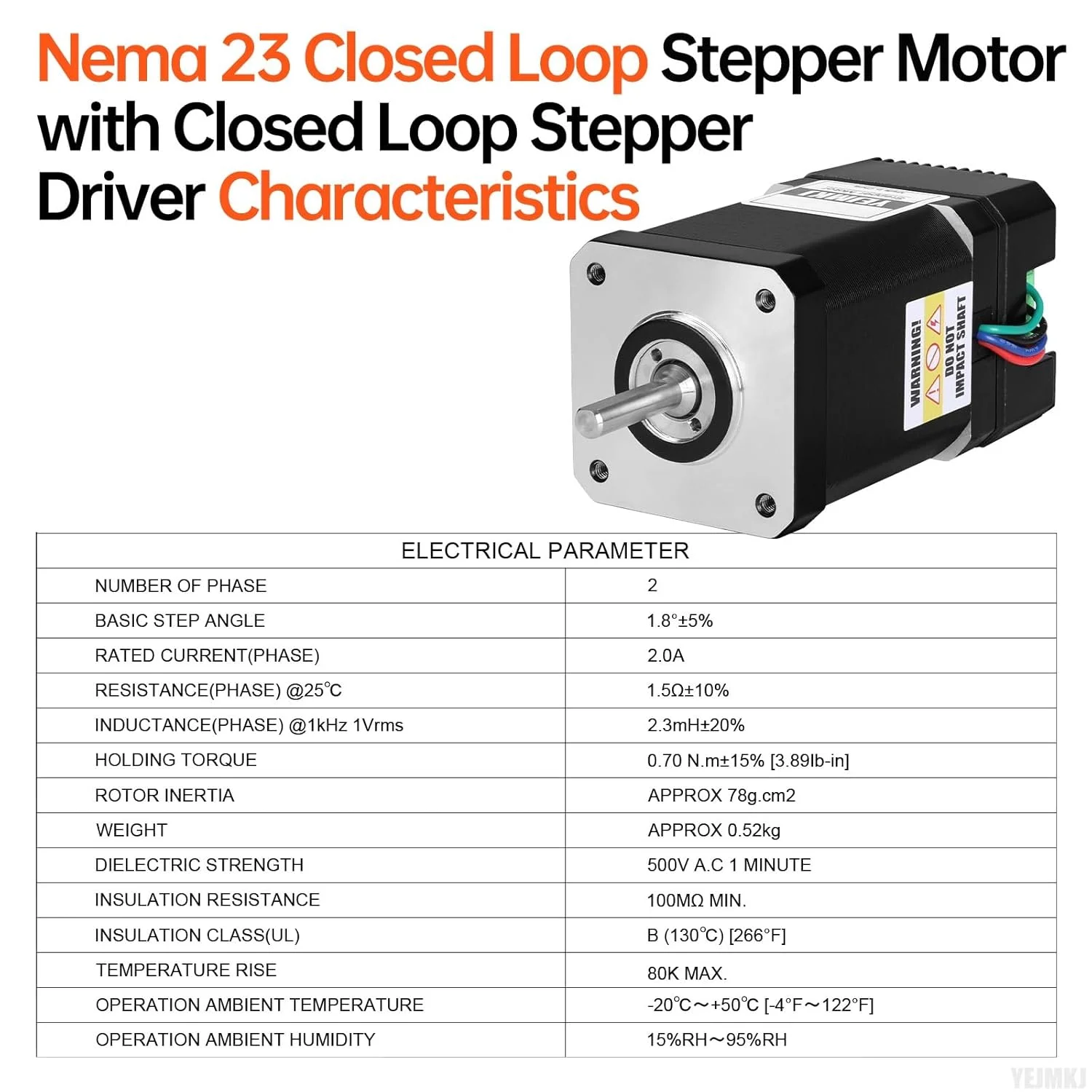 موتور پله‌ای حلقه بسته Nema 17 با درایور حلقه بسته یکپارچه، 1.8 درجه، 2 فاز، 0.7 نیوتن‌متر، گشتاور بالا، دوقطبی 1.5 اهم، 2.0 آمپر، کابل 82 میلی‌متری 0.3 متری برای پرینتر سه بعدی، ربات DIY