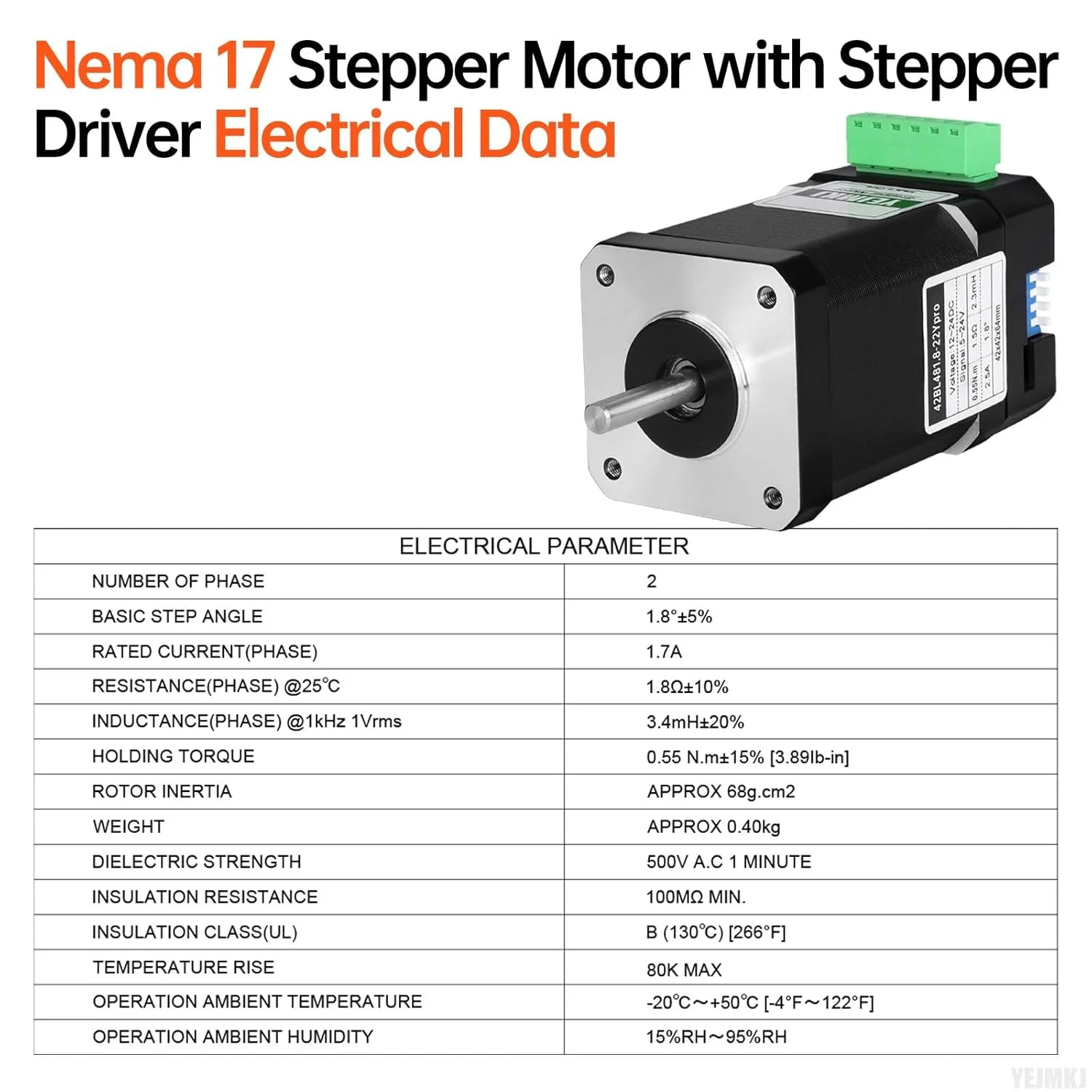 موتور پله ای Nema 17 با درایور پله ای یکپارچه 1.8 درجه 2 فاز 0.55 نیوتن متر گشتاور بالا دو قطبی 1.8 اهم 1.7 آمپر 64 میلی متر 42 موتور پله ای با کنترلر برای پرینتر سه بعدی ربات DIY دستگاه CNC