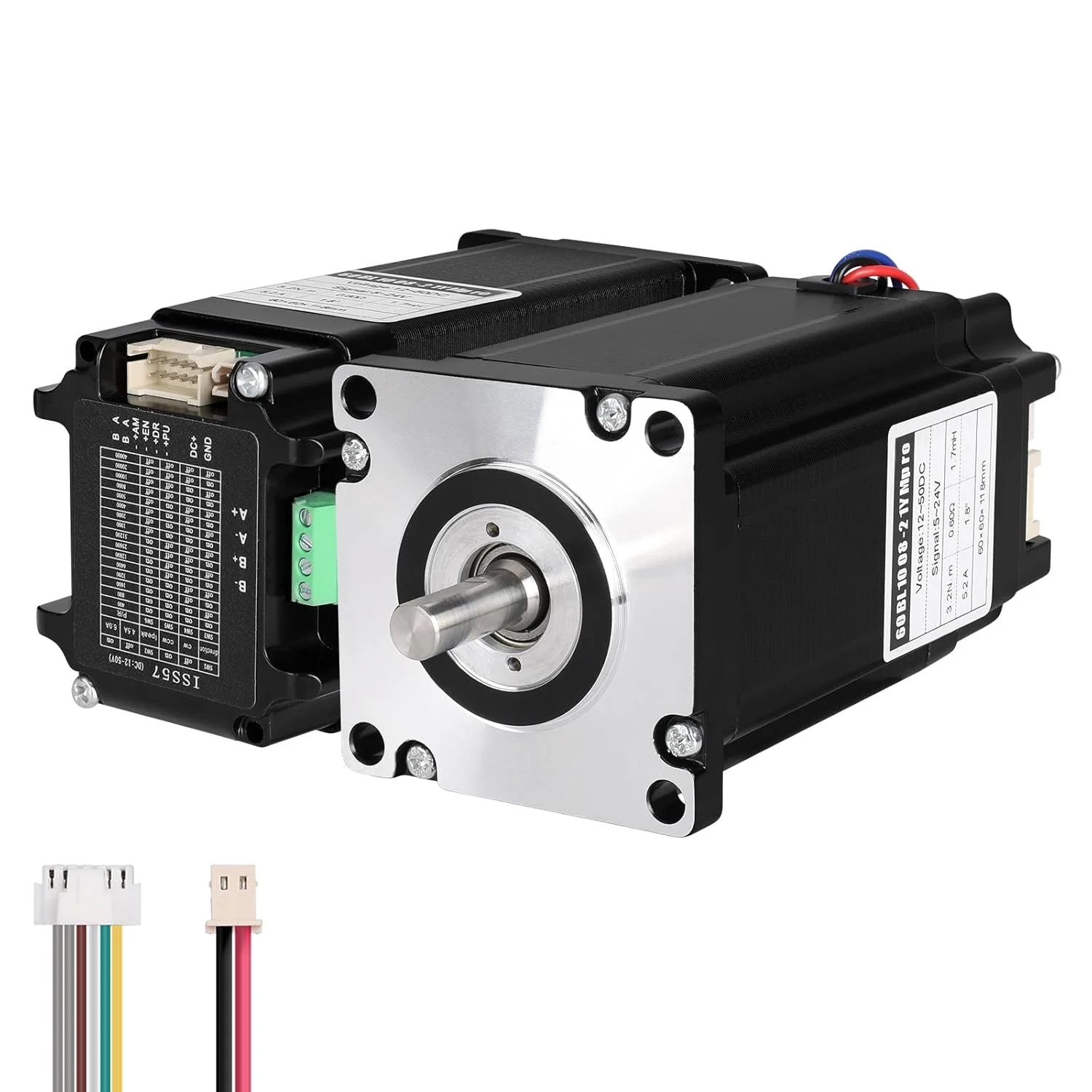 موتور پله‌ای حلقه بسته Nema 24 با درایور حلقه بسته یکپارچه 1.8 درجه 2 فاز 3.2 نیوتن متر (453.16 اونس در اینچ) گشتاور بالا دو قطبی 0.60 اهم 5.2 آمپر 118 میلی‌متر کابل 0.3 متر برای دستگاه CNC تراش فرز