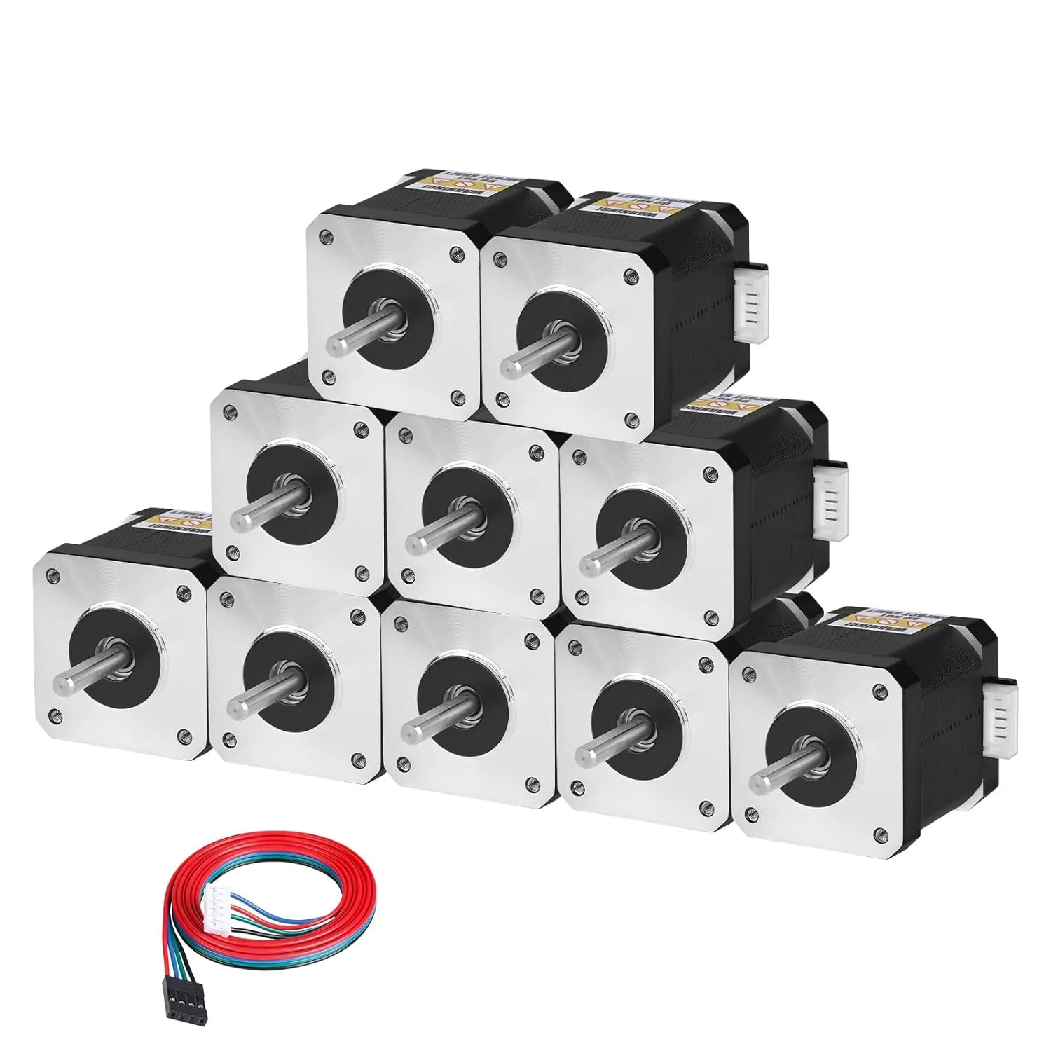 بسته 10 عددی موتور پله ای Nema 17، دو فاز، 1.8 درجه، 0.6 نیوتن متر (84.97 اونس در اینچ)، گشتاور بالا، دو قطبی 48 میلی متر، 1.2 اهم، 2.3 آمپر، 4 سیم، شفت 24 میلی متر φ5 میلی متر، کابل 1 متری موتور پله ای 42 برای پرینتر سه بعدی، ربات DIY و دستگاه CNC