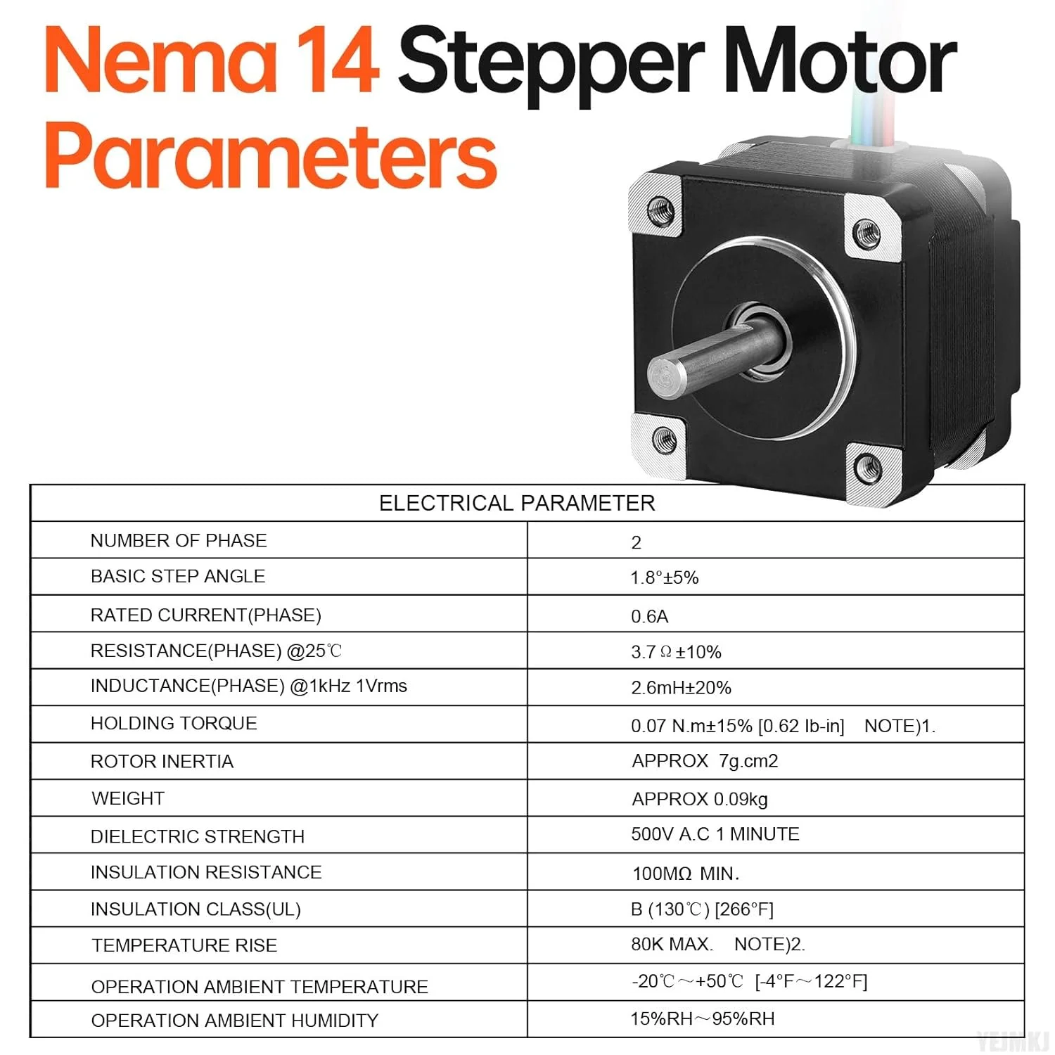 موتور پله ای Nema 14، 1.8 درجه، 2 فاز، گشتاور بالا 7Ncm (9.91oz·in)، دو قطبی 35x21mm، 0.6A، 3.7Ω، 4 سیم، شفت 20.5mm φ5mm، کابل موتور پله ای 35، 1 متری برای پرینتر سه بعدی، ربات DIY، دستگاه CNC