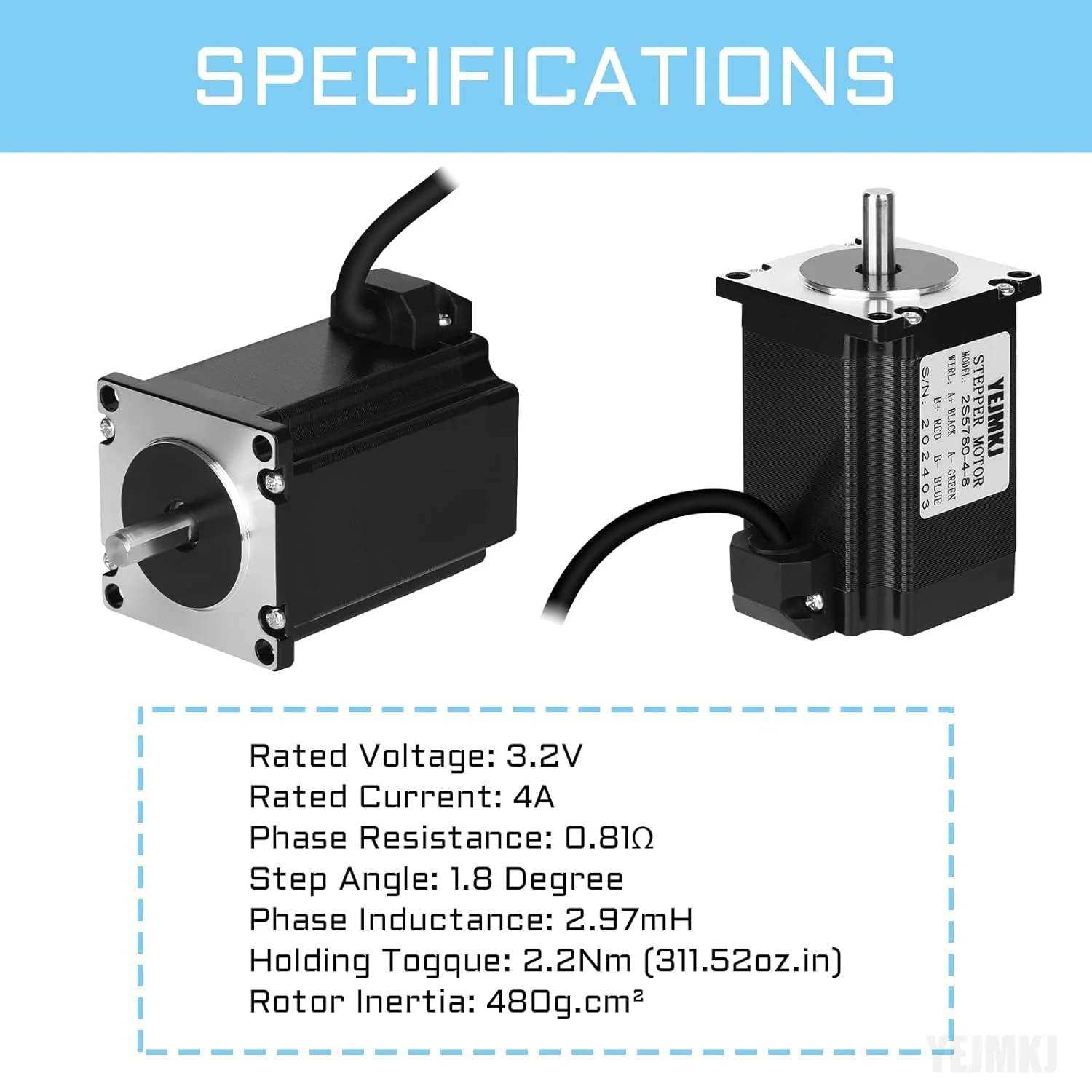موتور پله ای Nema 23، 80 میلی متر، دو قطبی 4 آمپر، 2.2 نیوتن متر، گشتاور بالا، موتورهای پرینتر سه بعدی Nema23، 1.8 درجه، 2 فاز، 4 سیم برای دستگاه های CNC، تراش و روتر، 2.25x2.25x3.15 اینچ