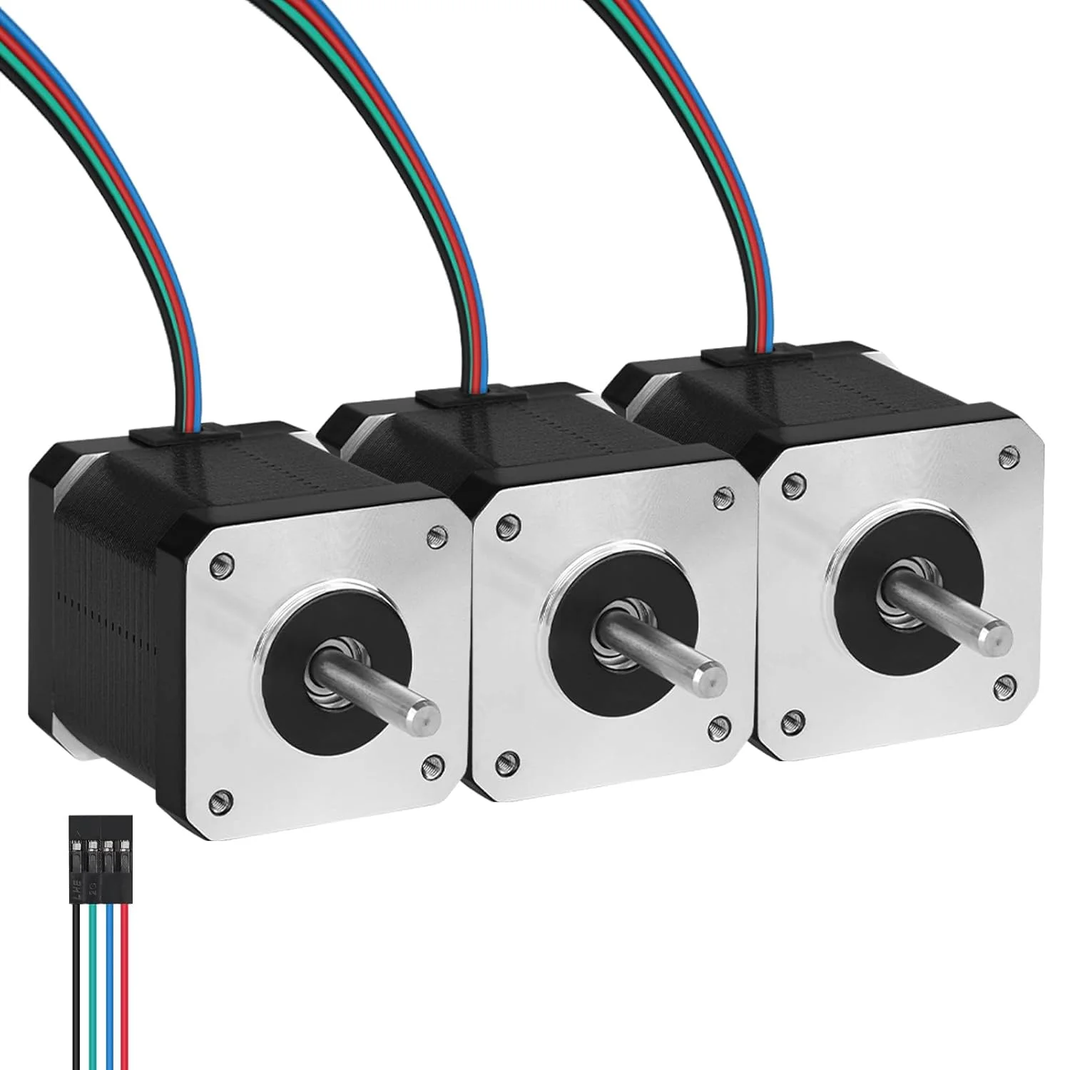 موتور پله‌ای Nema 17، 3 عددی، 2 فاز، 1.8 درجه، 0.6 نیوتن‌متر (84.97 اونس-اینچ)، گشتاور بالا، دو قطبی، 47 میلی‌متر، 2.3 آمپر، 1.6 اهم، 4 سیم، شفت 24 میلی‌متر φ5 میلی‌متر، کابل 1 متری موتور پله‌ای 42 برای پرینتر سه بعدی، ربات DIY، ماشین CNC