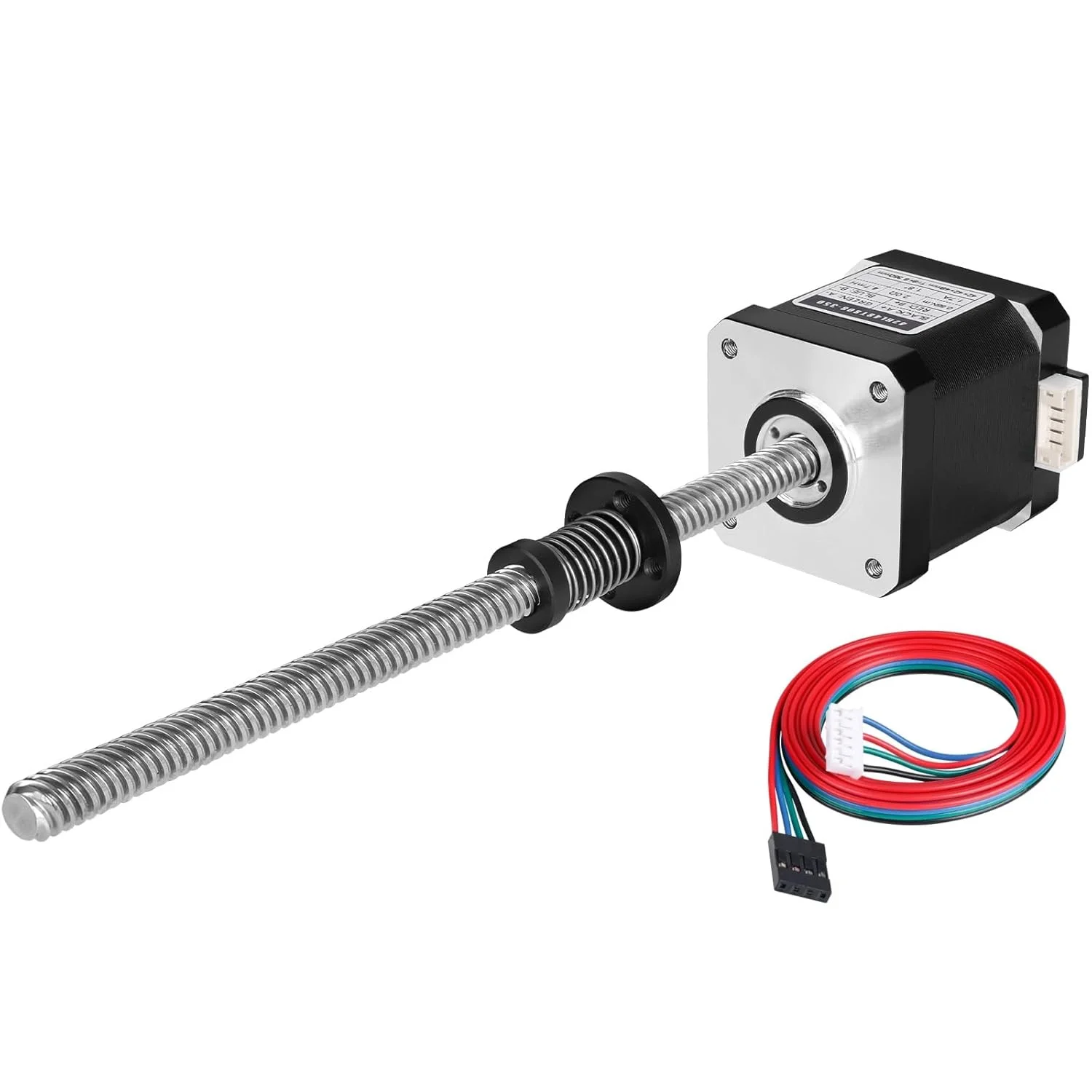 موتور پله‌ای Nema 17 مدل TR8x8 240mm به همراه پیچ سربی T8، دو فاز، 1.8 درجه، گشتاور بالا 0.55Nm (77.89oz·in)، دوقطبی 1.7A 2.0Ω 48mm، موتور 42 پله، کابل اتصال 4 سیمه 1 متری برای پرینتر سه بعدی، ربات DIY و CNC