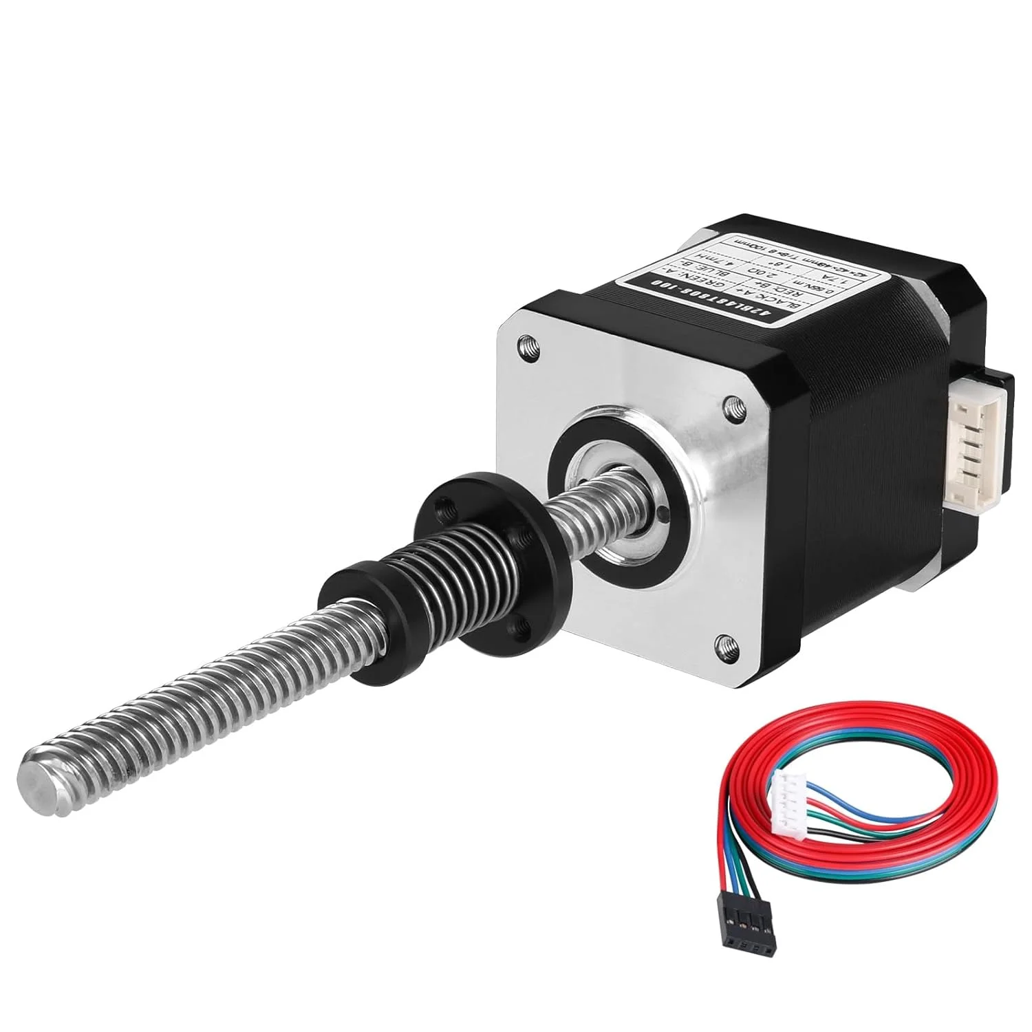 Nema 17 Stepper Motor TR8x8 100mm with T8 Lead Screw 1.8‌°‌ 2 Phase High Torque 0.55Nm (77.89oz·in) Bipolar 1.7A 2.0Ω 48mm 42 Step Motor 4-Wire Connector Cable 1M for 3D Printer DIY Robot CNC