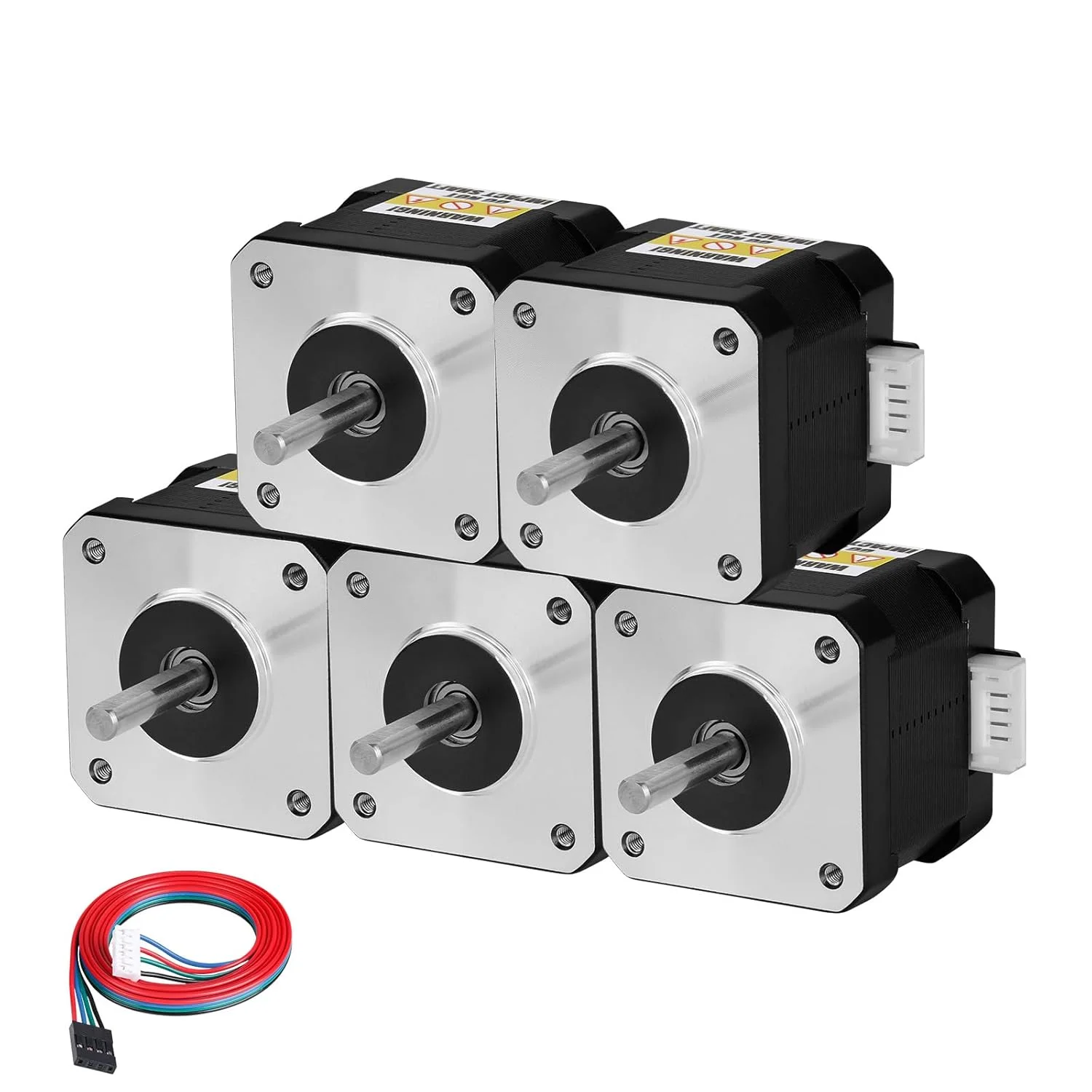 موتور پله ای Nema 17، دو فاز، 1.8 درجه، 0.47 نیوتن متر، گشتاور بالا، دو قطبی 38 میلی متر، 1.7 اهم، 1.7 آمپر، 4 سیم، شفت 24 میلی متر، φ5 میلی متر، کابل 1 متری موتور پله ای 42 برای پرینتر سه بعدی، ربات DIY، ماشین CNC (بسته 5 عددی)