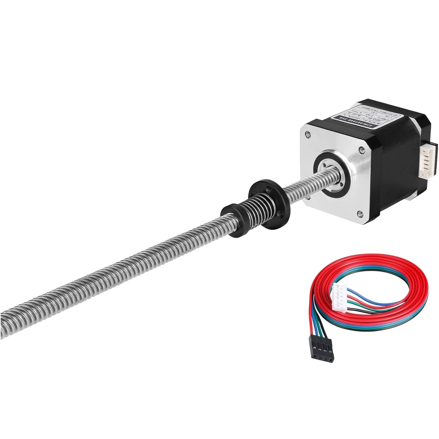 موتور پله ای Nema 17 TR8x8 350mm با پیچ سربی T8، دو فاز 1.8 درجه، گشتاور بالا 0.55Nm (77.89oz·in)، 1.7A، 2.0Ω، دو قطبی 42x48mm، کابل اتصال 4 سیم 1 متری برای پرینتر سه بعدی، ربات DIY، CNC