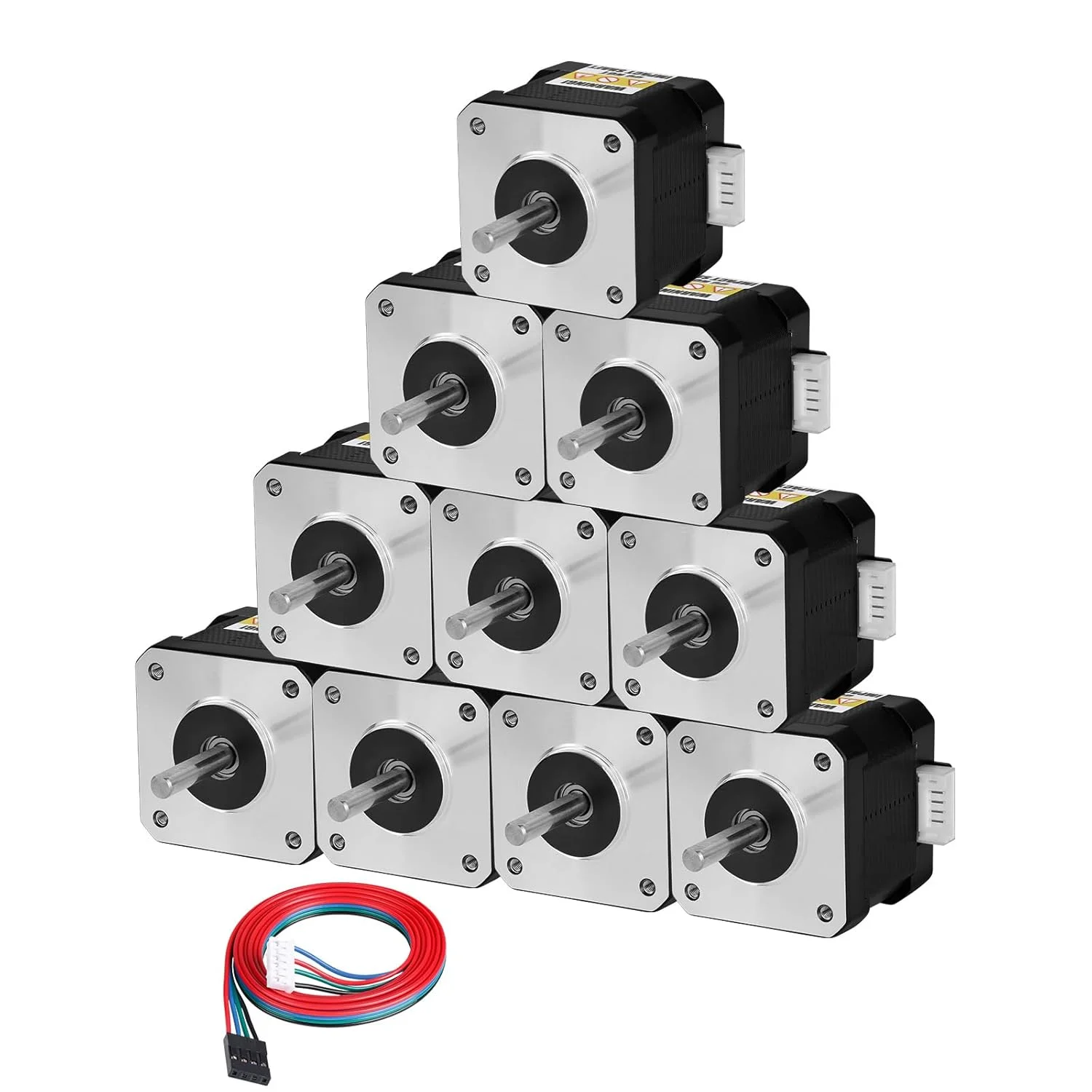 بسته 10 عددی موتور پله ای Nema 17، دو فاز، 1.8 درجه، 0.47 نیوتن متر (66.56 اونس-اینچ)، گشتاور بالا، دو قطبی 38 میلی متر، 1.7 آمپر، 1.7 اهم، 4 سیمه، شفت 24 میلی متر φ5 میلی متر، کابل 1 متری موتور پله ای 42 برای پرینتر سه بعدی، ربات DIY، دستگاه CNC