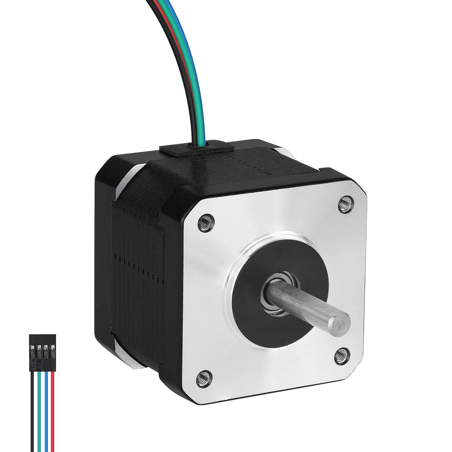موتور پله ای Nema 17، دو فاز، 1.8 درجه، 0.47 نیوتن متر، گشتاور بالا، دو قطبی 38 میلی متر، 1.7 آمپر، 2.1 اهم، 4 سیم، شفت 24 میلی متر φ5 میلی متر، کابل موتور پله ای 42 به طول 1 متر برای پرینتر سه بعدی، ربات DIY و دستگاه CNC