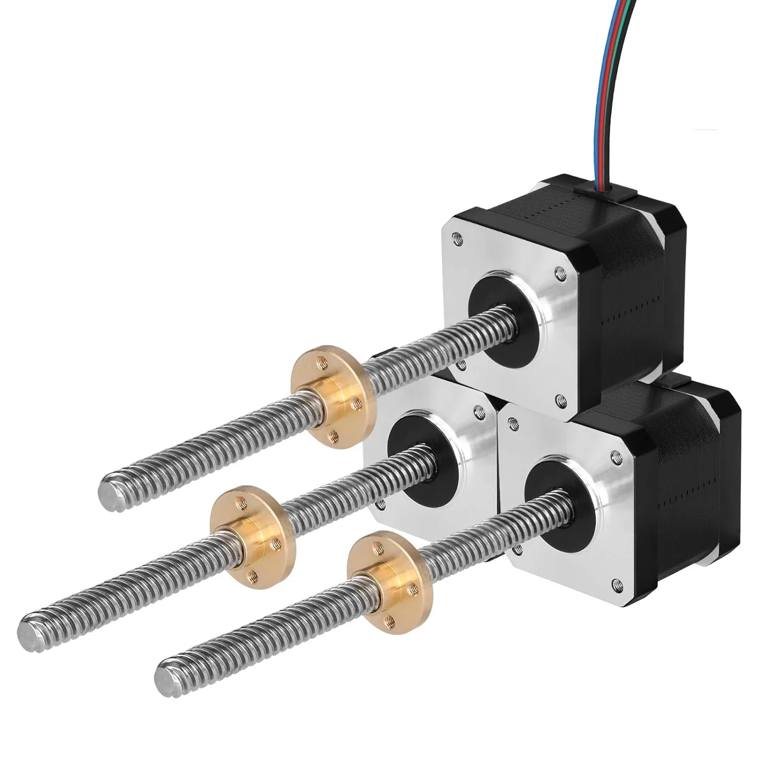 مجموعه 3 عددی موتور پله ای Nema 17 TR8x8 200mm به همراه پیچ سربی T8، 1.8 درجه، 2 فاز، گشتاور بالا 0.44Nm (62.31oz·in)، دو قطبی 1.7A 2.2Ω 39mm 42 موتور پله ای به همراه کابل 1 متری برای پرینتر سه بعدی، ربات DIY و CNC