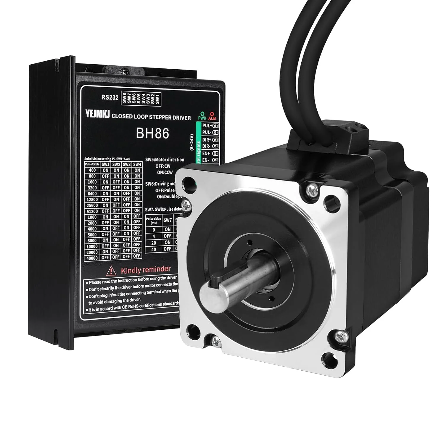 کیت موتور پله ای حلقه بسته Nema 34 با درایور پله ای حلقه بسته، 2 فاز، 1.8 درجه، گشتاور بالا 5.2 نیوتن متر (736.38 اونس در اینچ)، دو قطبی 6.4 آمپر، 0.4 اهم، کابل 78 میلی متری 3 متری برای CNC، روتر، پرینتر سه بعدی، ربات DIY