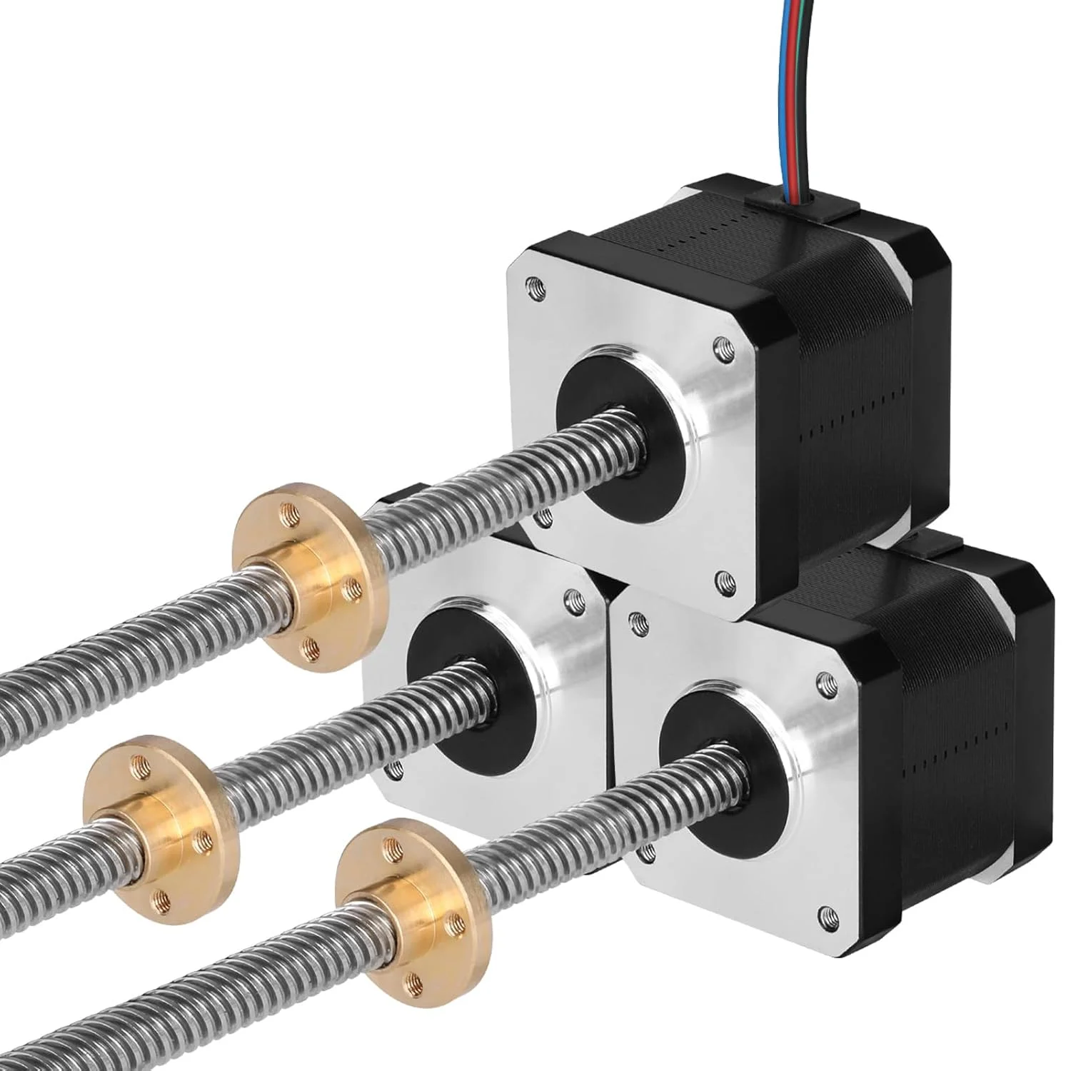 موتور پله ای Nema 17 مدل TR8x8 300mm به همراه پیچ T8، دو فاز، 1.8 درجه، گشتاور بالا 0.44Nm (62.31oz·in)، دوقطبی 1.7A 2.2Ω 39mm 42 به همراه کابل 1 متری برای پرینتر سه بعدی، ربات DIY و CNC (بسته 3 عددی)