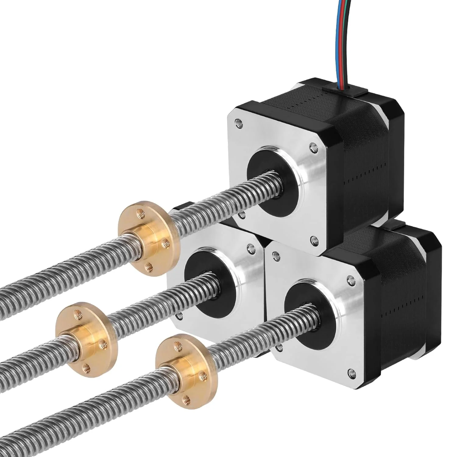 مجموعه 3 عددی موتور پله ای Nema 17 TR8x8 350mm به همراه پیچ سربی T8، دو فاز 1.8 درجه، گشتاور بالا 0.44Nm (62.31oz·in)، دو قطبی 1.7A 2.2Ω 39mm 42 موتور پله ای به همراه کابل 1 متری برای پرینتر سه بعدی، ربات DIY، CNC