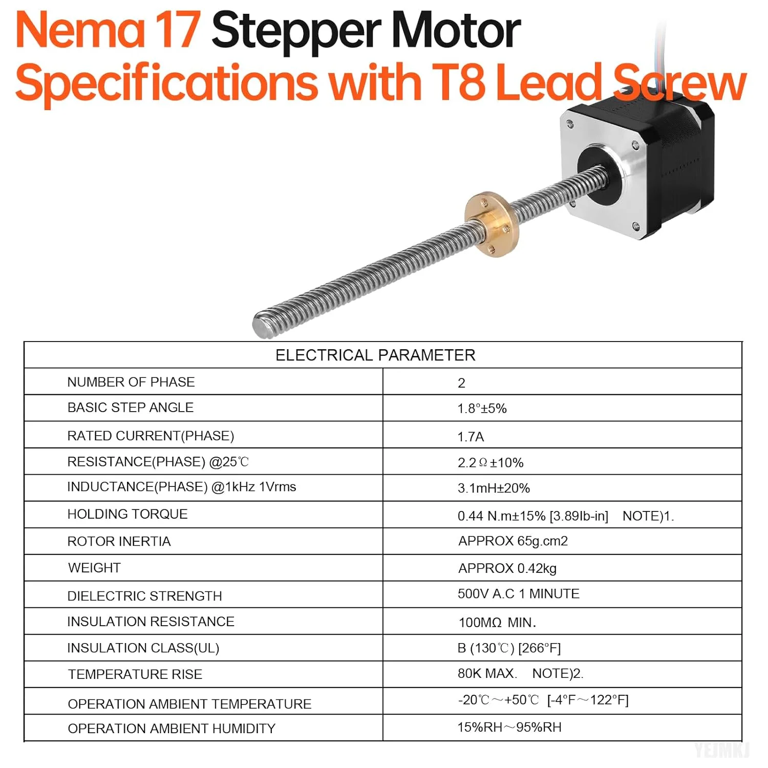 مجموعه 3 عددی موتور پله ای Nema 17 TR8x8 350mm به همراه پیچ سربی T8، دو فاز 1.8 درجه، گشتاور بالا 0.44Nm (62.31oz·in)، دو قطبی 1.7A 2.2Ω 39mm 42 موتور پله ای به همراه کابل 1 متری برای پرینتر سه بعدی، ربات DIY، CNC