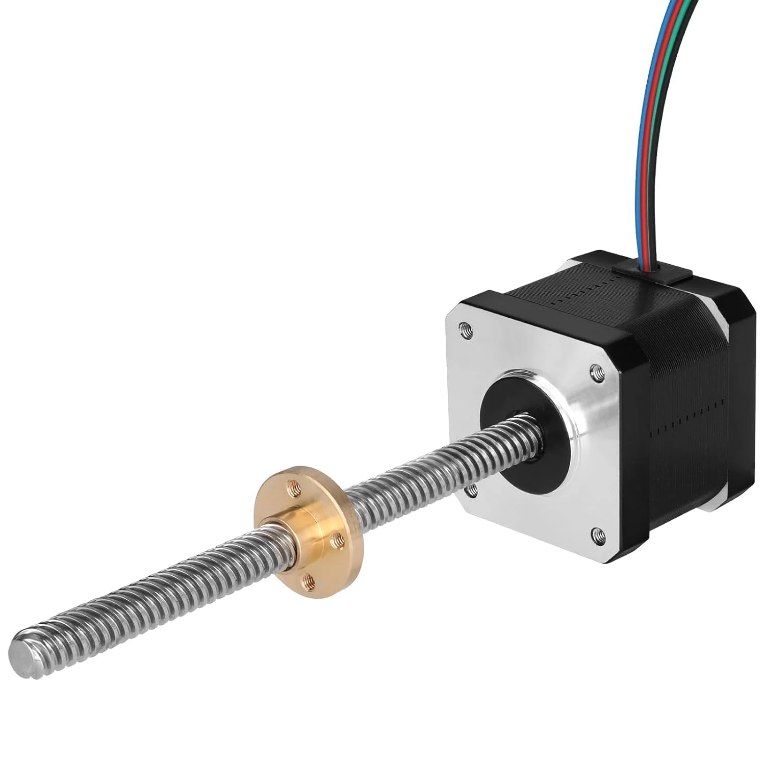 موتور پله‌ای Nema 17 مدل TR8x8 200mm به همراه پیچ سربی T8، دو فاز، 1.8 درجه، گشتاور بالا 0.44Nm (62.31oz·in)، دو قطبی 1.7A 2.2Ω 39mm، کابل 4 سیمه موتور پله‌ای 42 به طول 1 متر برای پرینتر سه بعدی، ربات DIY و دستگاه CNC