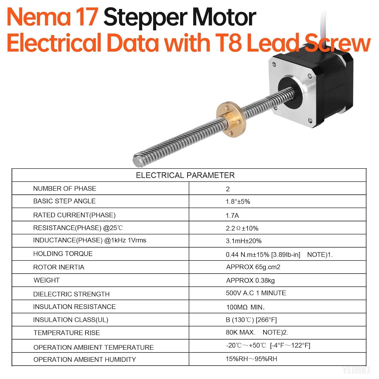3 Pack Nema 17 Stepper Motor TR8x8 240mm with T8 Lead Screw 1.8‌°‌ 2 Phase High Torque 0.44Nm (62.31oz·in) Bipolar 1.7A 2.2Ω 39mm 42 Stepper Motor incl. Cable 1M for 3D Printer DIY Robot CNC