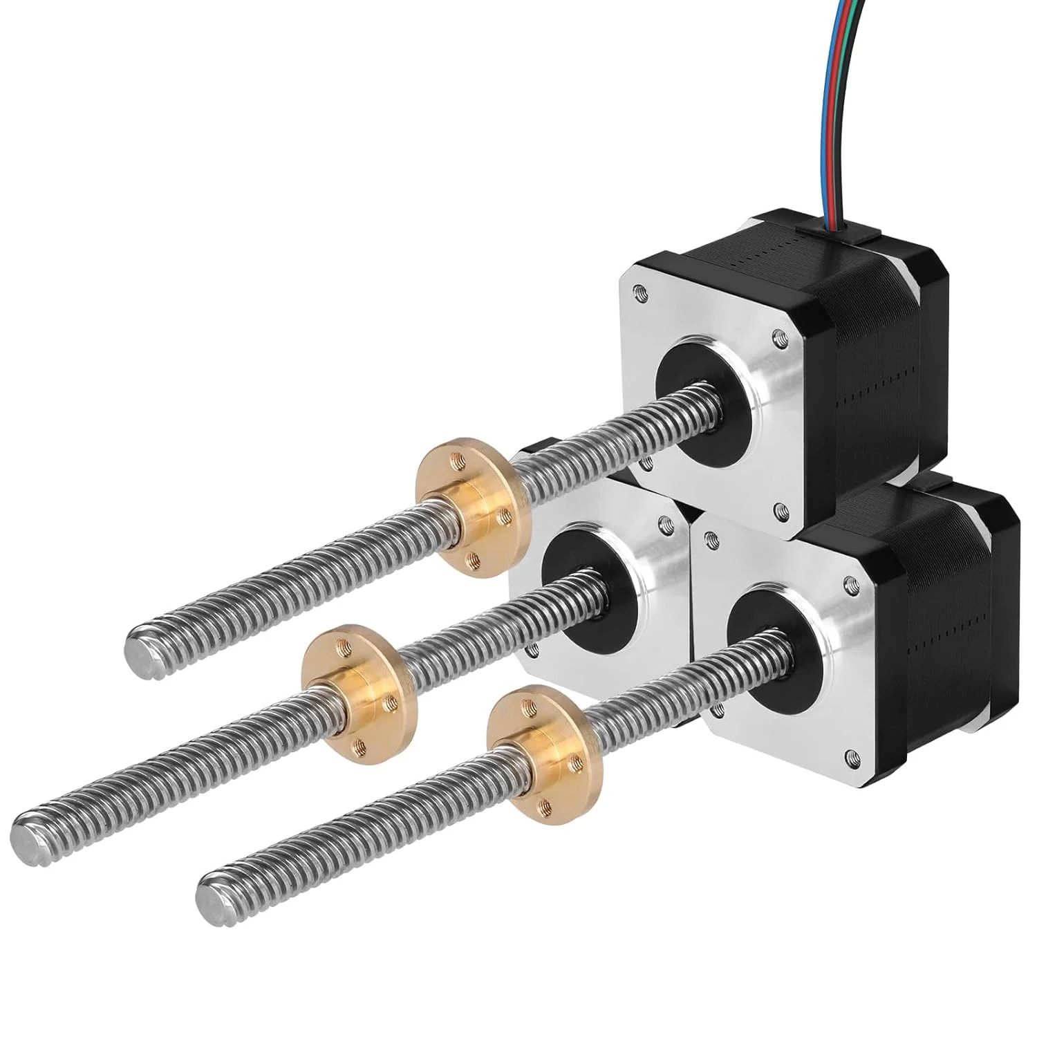 مجموعه 3 عددی موتور پله‌ای Nema 17 مدل TR8x8 210mm به همراه پیچ T8، دو فاز، 1.8 درجه، گشتاور بالا 0.44Nm، دو قطبی 1.7A 2.2Ω، 39mm 42 به همراه کابل 1 متری برای پرینتر سه بعدی، ربات DIY و CNC