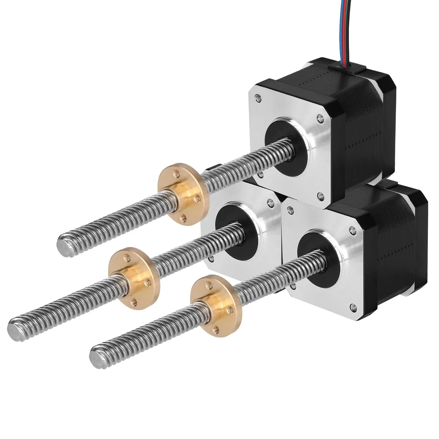 مجموعه 3 عددی موتور پله‌ای Nema 17 مدل TR8x8 150mm به همراه پیچ T8، دو فاز، 1.8 درجه، گشتاور بالا 0.44Nm (62.31oz·in)، دو قطبی 1.7A 2.2Ω 39mm 42 به همراه کابل 1 متری برای پرینتر سه بعدی، ربات DIY و CNC