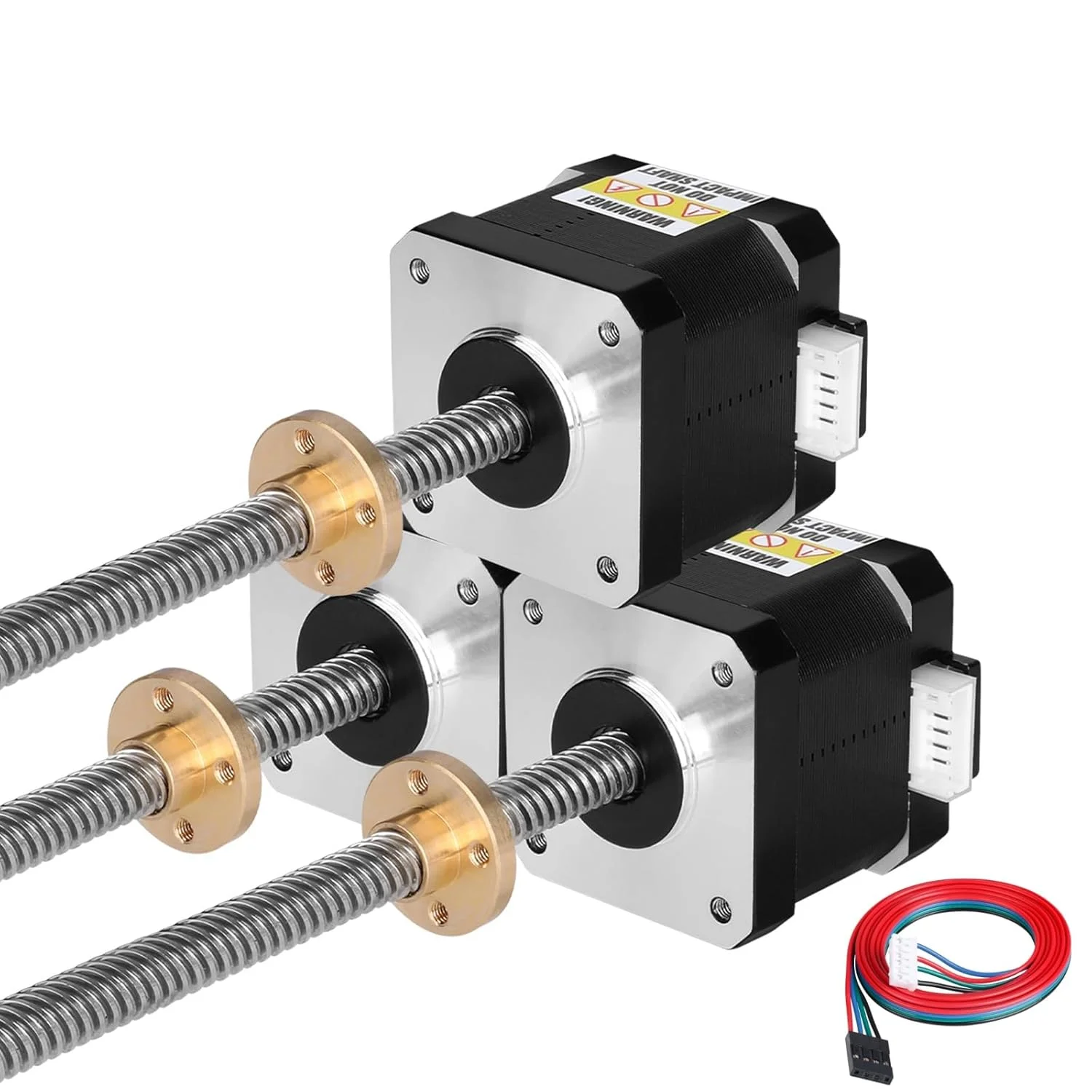 مجموعه ۳ عددی موتور پله ای Nema 17 مدل TR8x8 310mm به همراه پیچ سربی T8، دو فاز، ۱.۸ درجه، گشتاور بالا ۰.۴۴Nm (۶۲.۳۱oz·in)، دوقطبی ۱.۷A، ۱.۷Ω، ۴۰mm، کابل اتصال ۴ سیمه ۱ متری برای پرینتر سه بعدی، ربات DIY و CNC