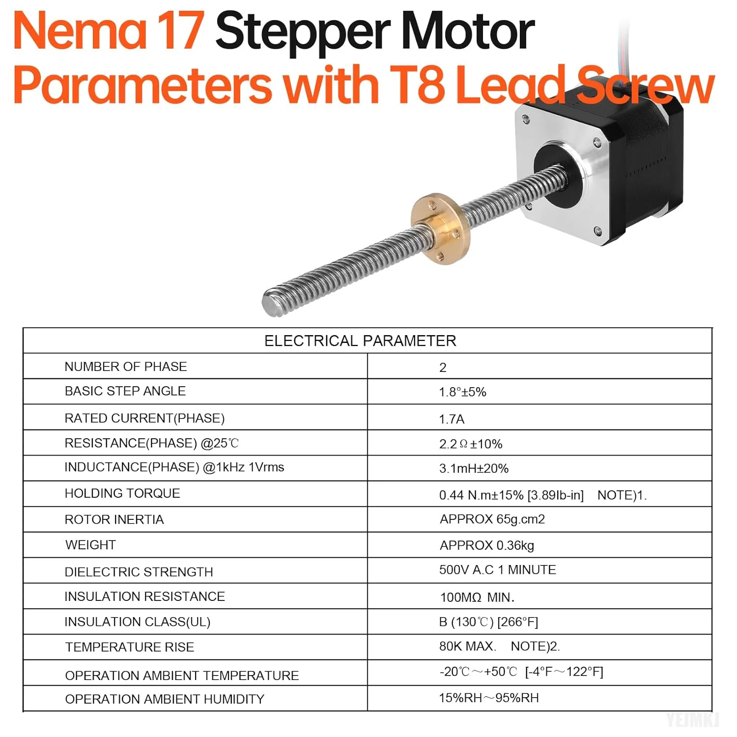 مجموعه 3 عددی موتور پله‌ای Nema 17 مدل TR8x8 210mm به همراه پیچ T8، دو فاز، 1.8 درجه، گشتاور بالا 0.44Nm، دو قطبی 1.7A 2.2Ω، 39mm 42 به همراه کابل 1 متری برای پرینتر سه بعدی، ربات DIY و CNC