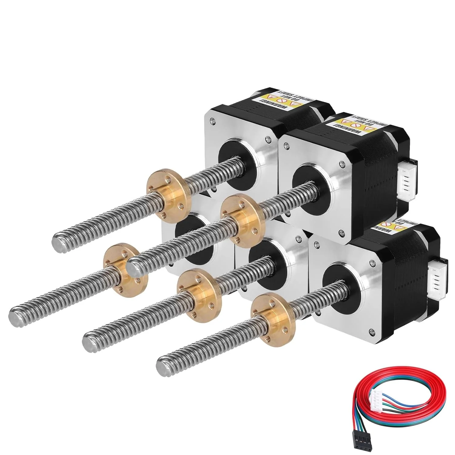 مجموعه 5 عددی موتور پله‌ای Nema 17 مدل TR8x8 150mm به همراه پیچ سربی T8، دو فاز، 1.8 درجه، گشتاور بالا 0.44Nm (62.31oz·in)، 1.7A، 1.7Ω، دوقطبی 42x40mm، کابل اتصال 4 سیمه 1 متری برای پرینتر سه بعدی، ربات DIY و CNC