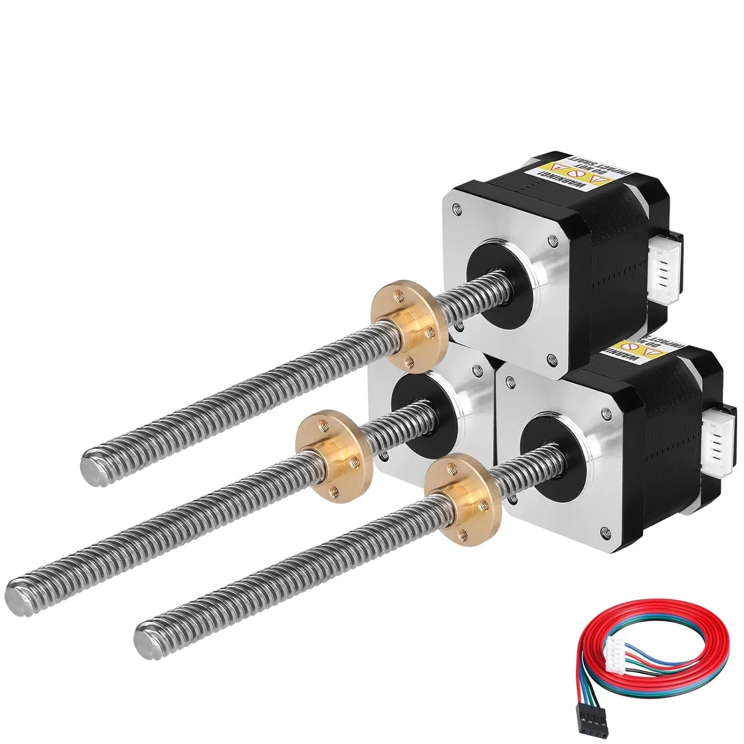 مجموعه 3 عددی موتور پله ای Nema 17 مدل TR8x8 240mm به همراه پیچ سربی T8، دو فاز، 1.8 درجه، گشتاور بالا 0.44Nm (62.31oz·in)، دو قطبی 1.7A 1.7Ω، 40mm، کابل اتصال 4 سیمه 1 متری برای پرینتر سه بعدی، ربات DIY و CNC