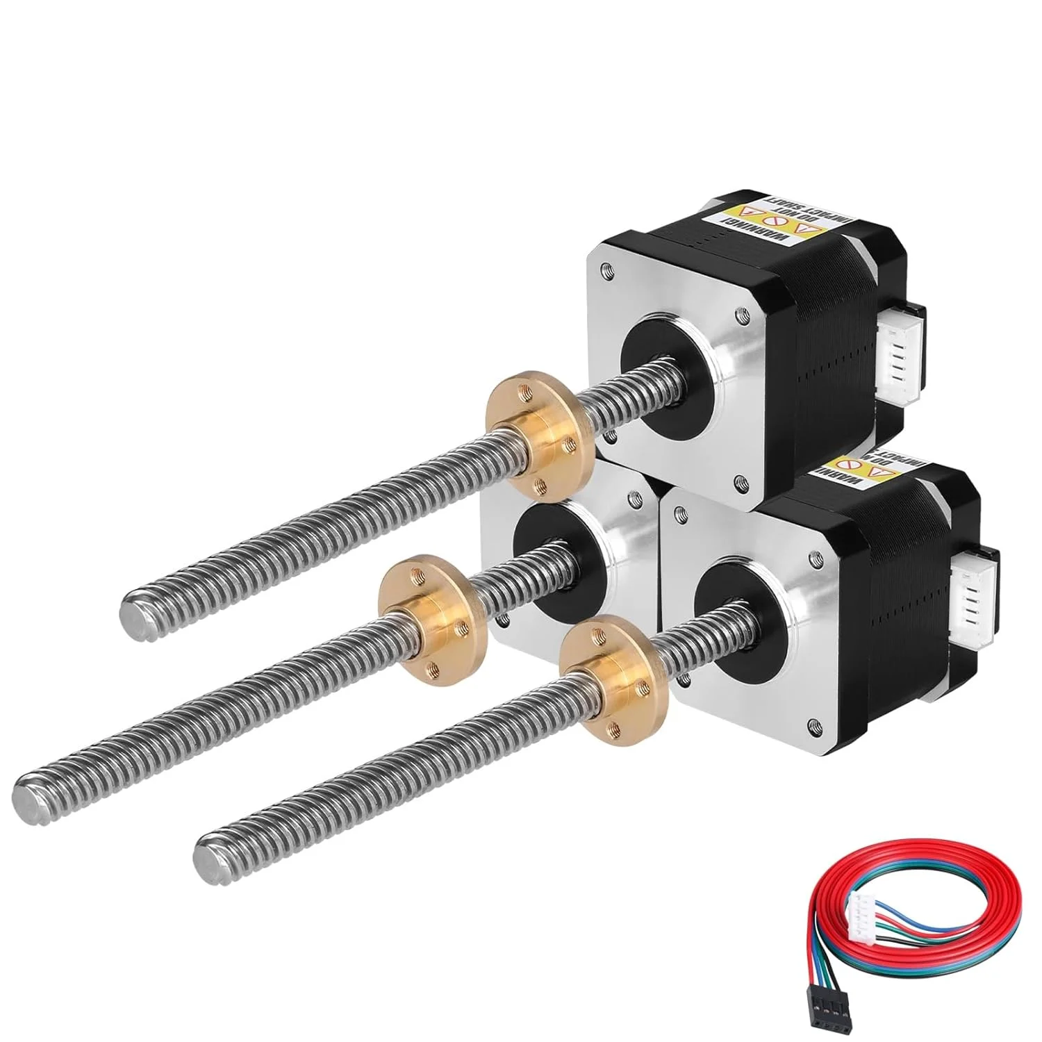 مجموعه 3 عددی موتور پله ای Nema 17 مدل TR8x8 210mm به همراه پیچ سربی T8 با زاویه پله 1.8 درجه، 2 فاز، گشتاور بالا 0.44Nm (62.31oz·in)، دو قطبی 1.7A 1.7Ω، 40mm، کابل اتصال 4 سیمه 1 متری برای پرینتر سه بعدی، ربات DIY و CNC