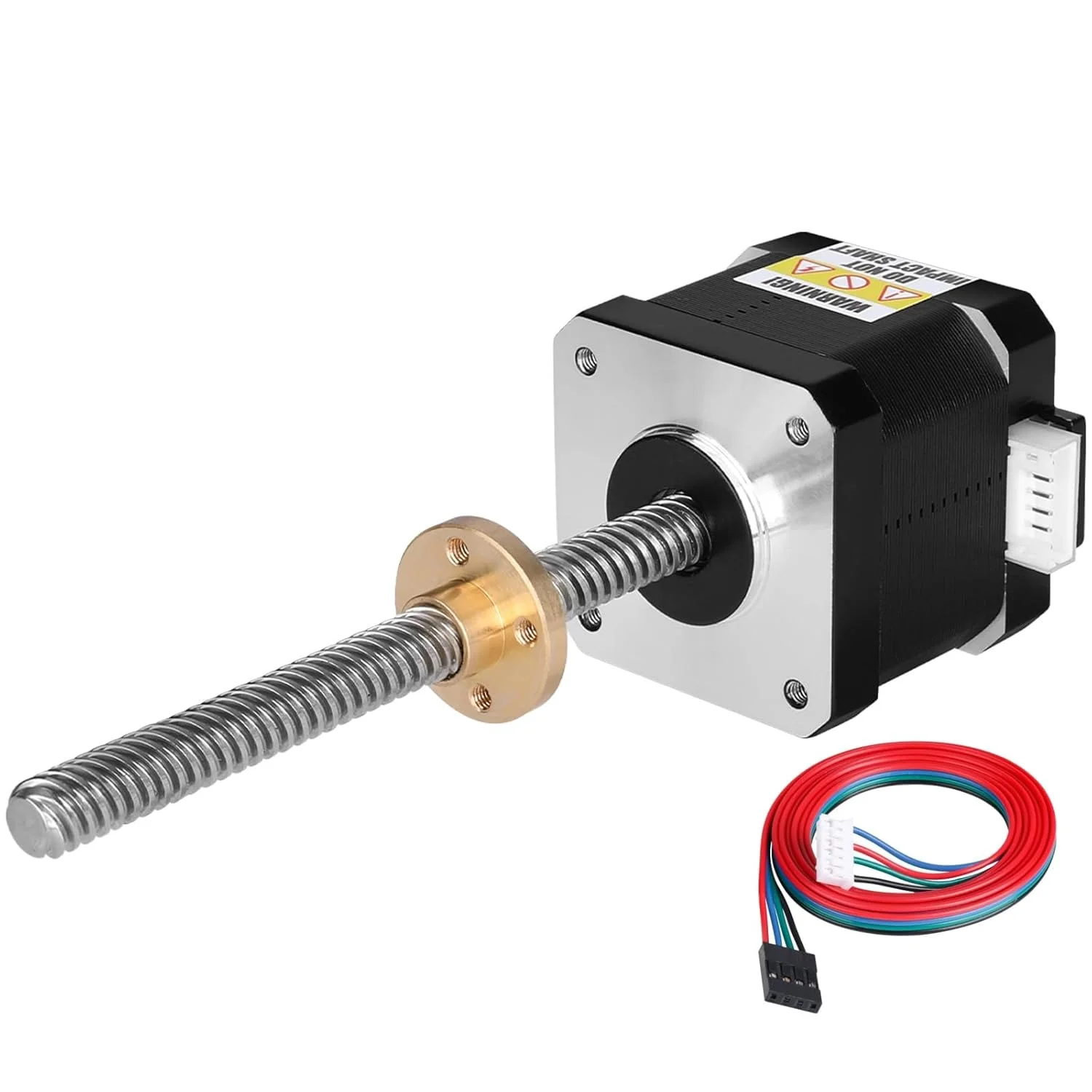 موتور پله ای Nema 17 TR8x8 100mm با پیچ سربی T8، 1.8 درجه، 2 فاز، گشتاور بالا 0.44Nm (62.31oz·in)، دوقطبی 1.7A، 1.7Ω، 42x40mm، موتور پله ای 42، کابل اتصال 4 سیمه 1 متری برای پرینتر سه بعدی، ربات DIY