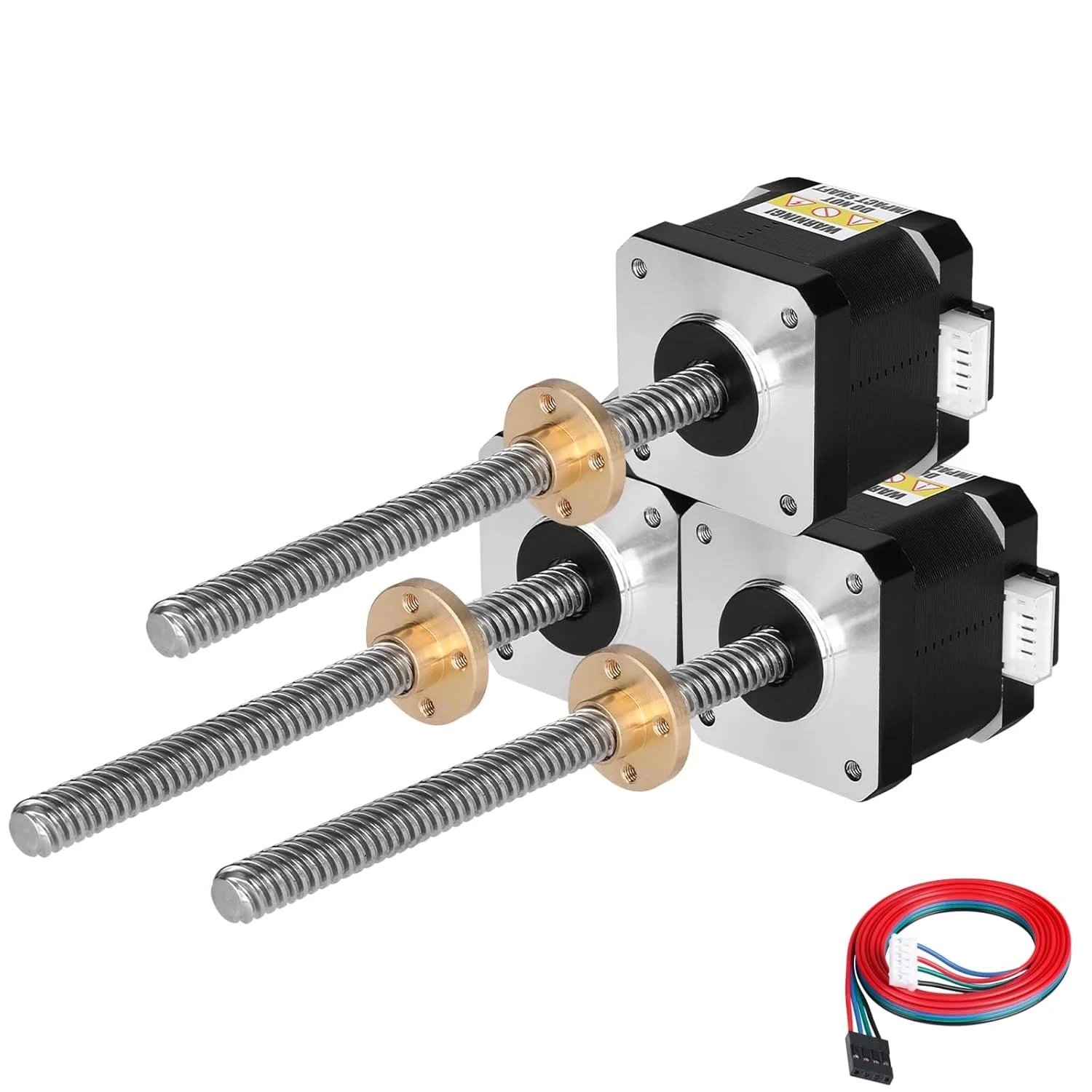 مجموعه 3 عددی موتور پله ای Nema 17 TR8x8 200mm با پیچ سربی T8، دو فاز 1.8 درجه، گشتاور بالا 0.44Nm (62.31oz·in)، دوقطبی 1.7A 1.7Ω 40mm، کابل اتصال 4 سیم 1 متری برای پرینتر سه بعدی، ربات DIY، CNC
