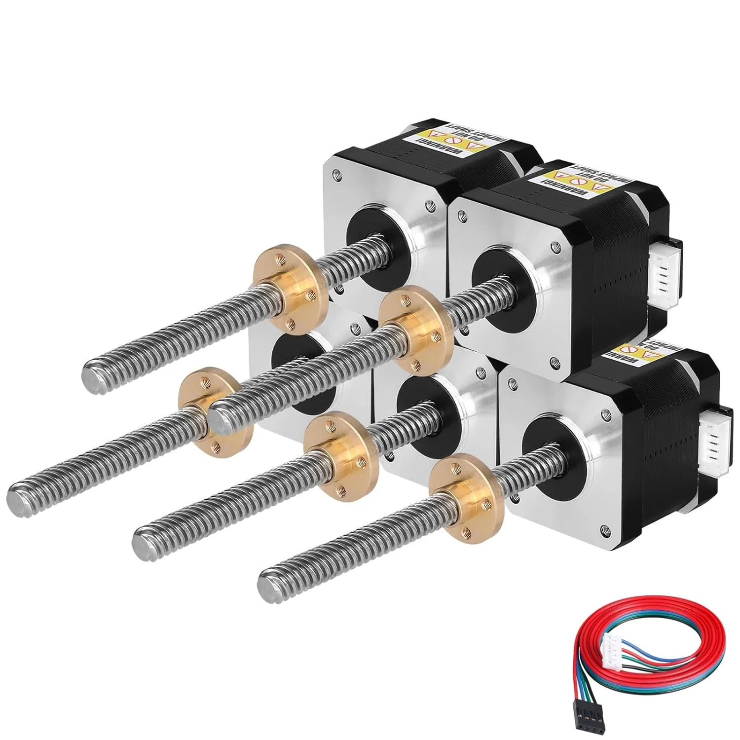 مجموعه 5 عددی موتور پله‌ای Nema 17 مدل TR8x8 100mm به همراه پیچ سربی T8 با زاویه گام 1.8 درجه، گشتاور بالا 0.44Nm، جریان 1.7A، مقاومت 1.7Ω، دو قطبی 42x40mm به همراه کابل اتصال 4 سیمه 1 متری مناسب برای پرینتر سه بعدی، ربات DIY و CNC
