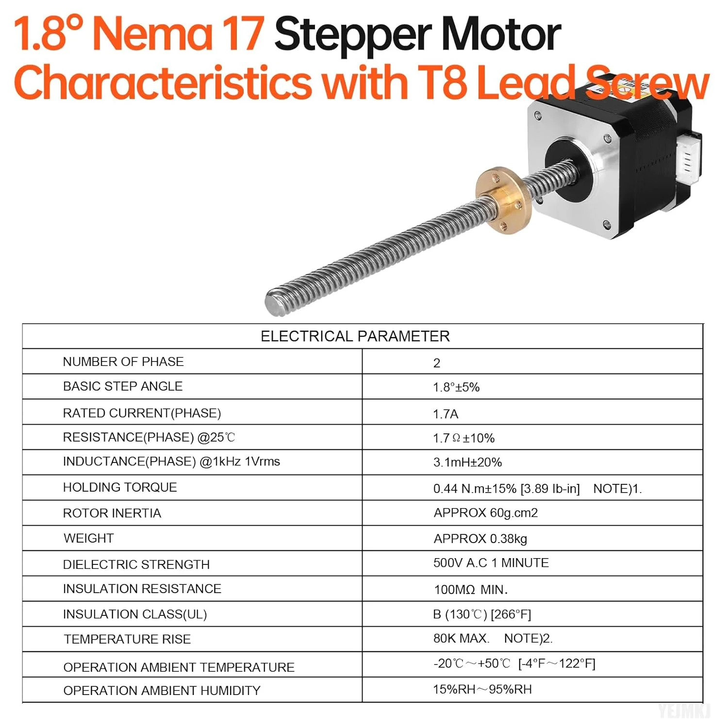 موتور پله ای Nema 17 مدل TR8x8 240mm با پیچ سربی T8، زاویه پله 1.8 درجه، 2 فاز، گشتاور بالا 0.44Nm (62.31oz·in)، دو قطبی 1.7A 1.7Ω، 40mm 42 موتور پله ای، کابل اتصال 4 سیمه 1 متری برای پرینتر سه بعدی، ربات DIY، CNC
