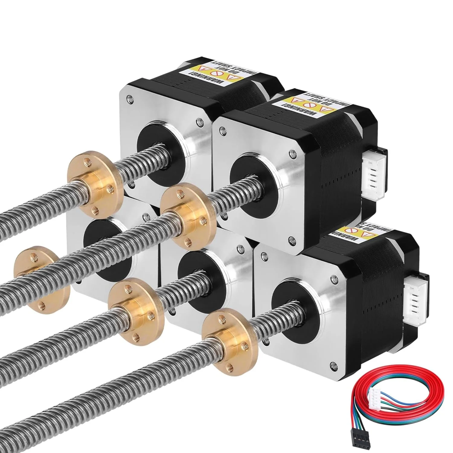 مجموعه 5 عددی موتور پله‌ای Nema 17 TR8x8 310mm به همراه پیچ سربی T8 با گام 1.8 درجه، 2 فاز، گشتاور بالا 0.44Nm (62.31oz·in)، 1.7A، 1.7Ω، دو قطبی 42x40mm، کابل اتصال 4 سیمه 1 متری برای پرینتر سه بعدی، ربات DIY و CNC