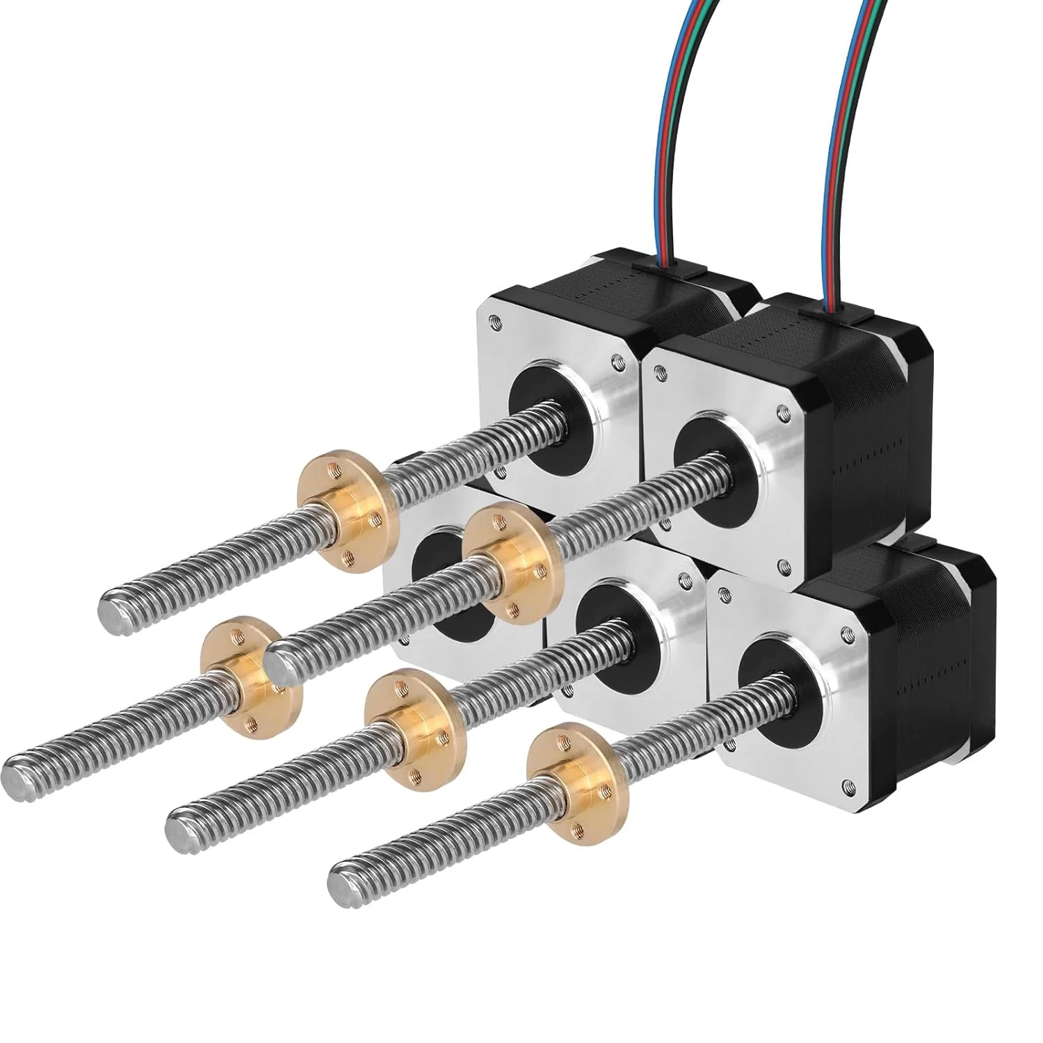 بسته 5 عددی موتور پله‌ای Nema 17 TR8x8 150mm با پیچ سربی T8، 1.8 درجه، 2 فاز، گشتاور بالا 0.44Nm (62.31oz·in)، 1.7A، 2.2Ω، دوقطبی 42x39mm، کابل 4 سیمه 1 متری برای پرینتر سه بعدی، ربات DIY، دستگاه CNC