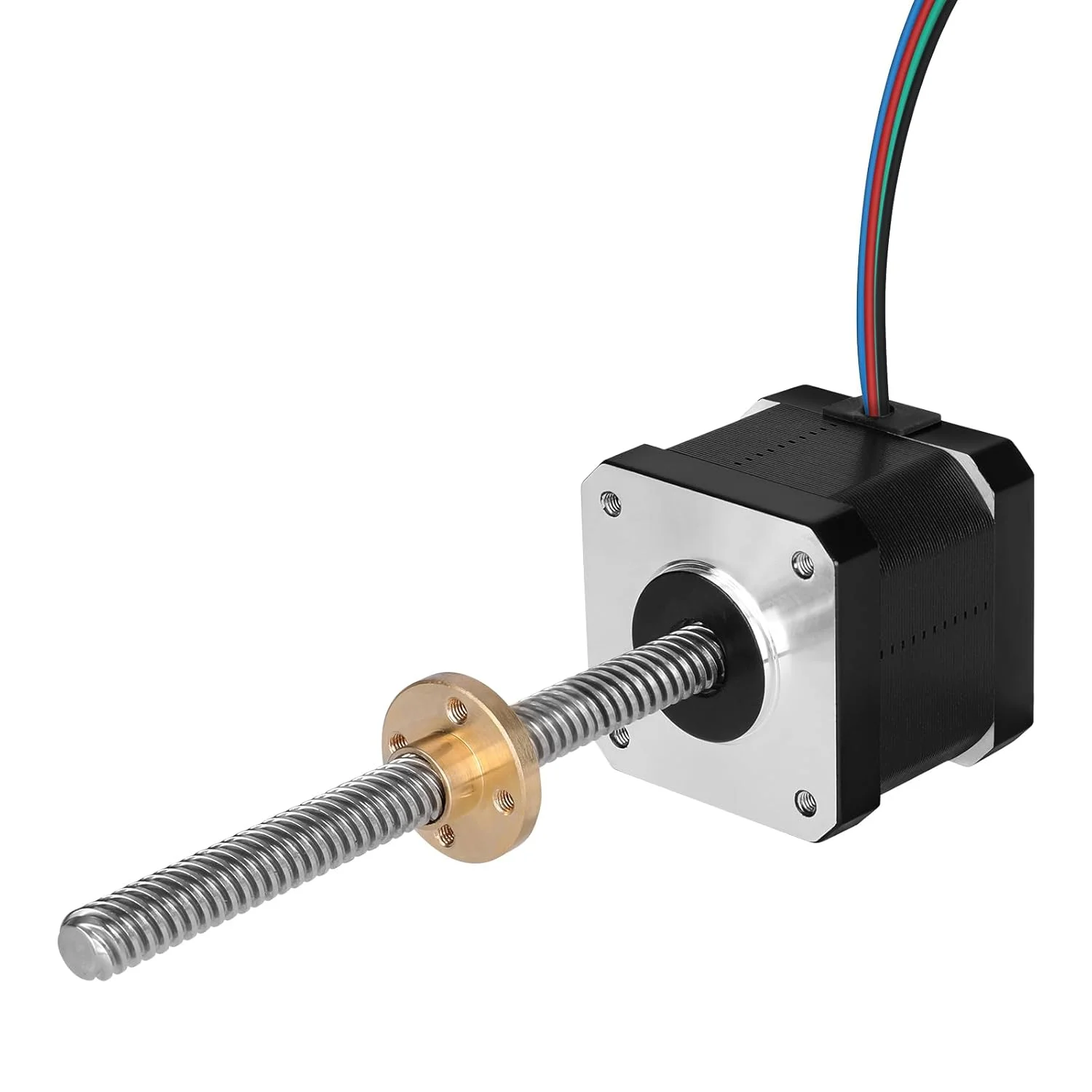 موتور پله‌ای Nema 17 مدل TR8x8 100mm به همراه پیچ سربی T8، دو فاز، 1.8 درجه، گشتاور بالا 0.44Nm (62.31oz·in)، دو قطبی 1.7A 2.2Ω، 42x39mm، 4 سیم به همراه کابل 1 متری برای پرینتر سه بعدی، ربات DIY و دستگاه CNC