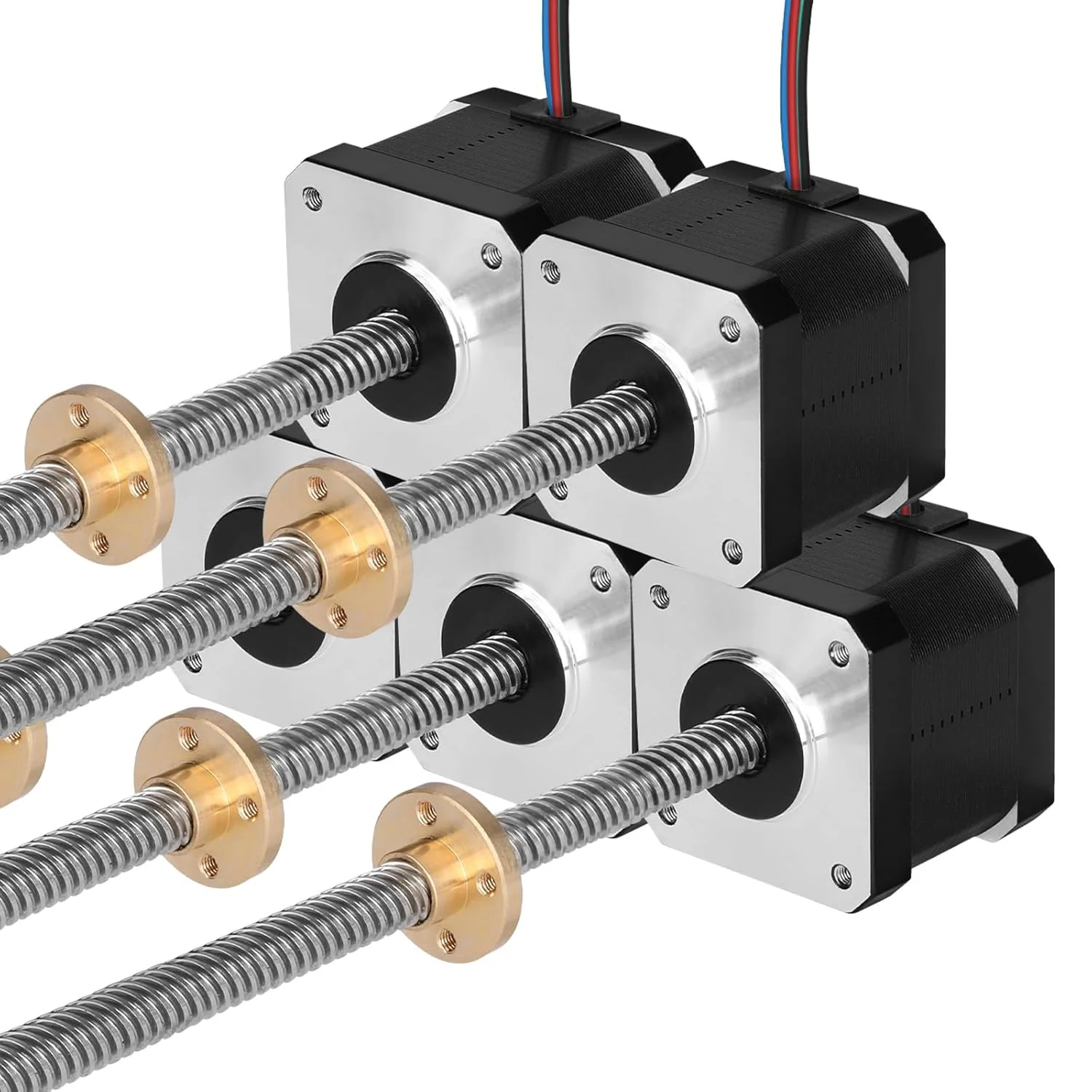 5 Pack Nema 17 Stepper Motor TR8x8 400mm with T8 Lead Screw 2 Phase 1.8‌°‌ High Torque 0.44Nm (62.31oz·in) 1.7A 2.2Ω Bipolar 42x39mm 4-Wire Cable 1M for 3D Printer DIY Robot CNC Machine