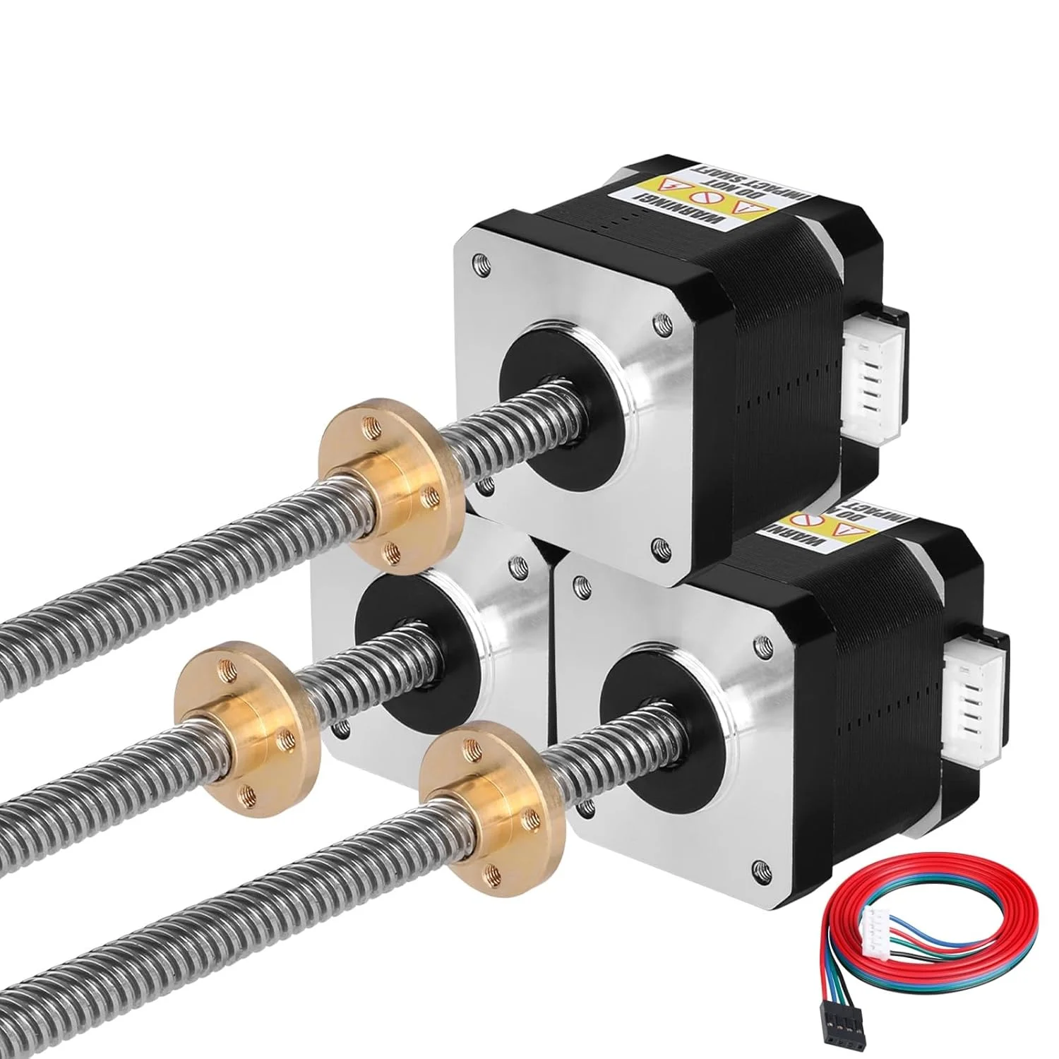 موتور پله ای Nema 17 مدل TR8x8 400mm به همراه پیچ سربی T8، دو فاز، 1.8 درجه، گشتاور بالا 0.44Nm (62.31oz·in)، دوقطبی 1.7A 1.7Ω 40mm، کابل اتصال 4 سیمه 1 متری برای پرینتر سه بعدی، ربات DIY، CNC (بسته 3 عددی)