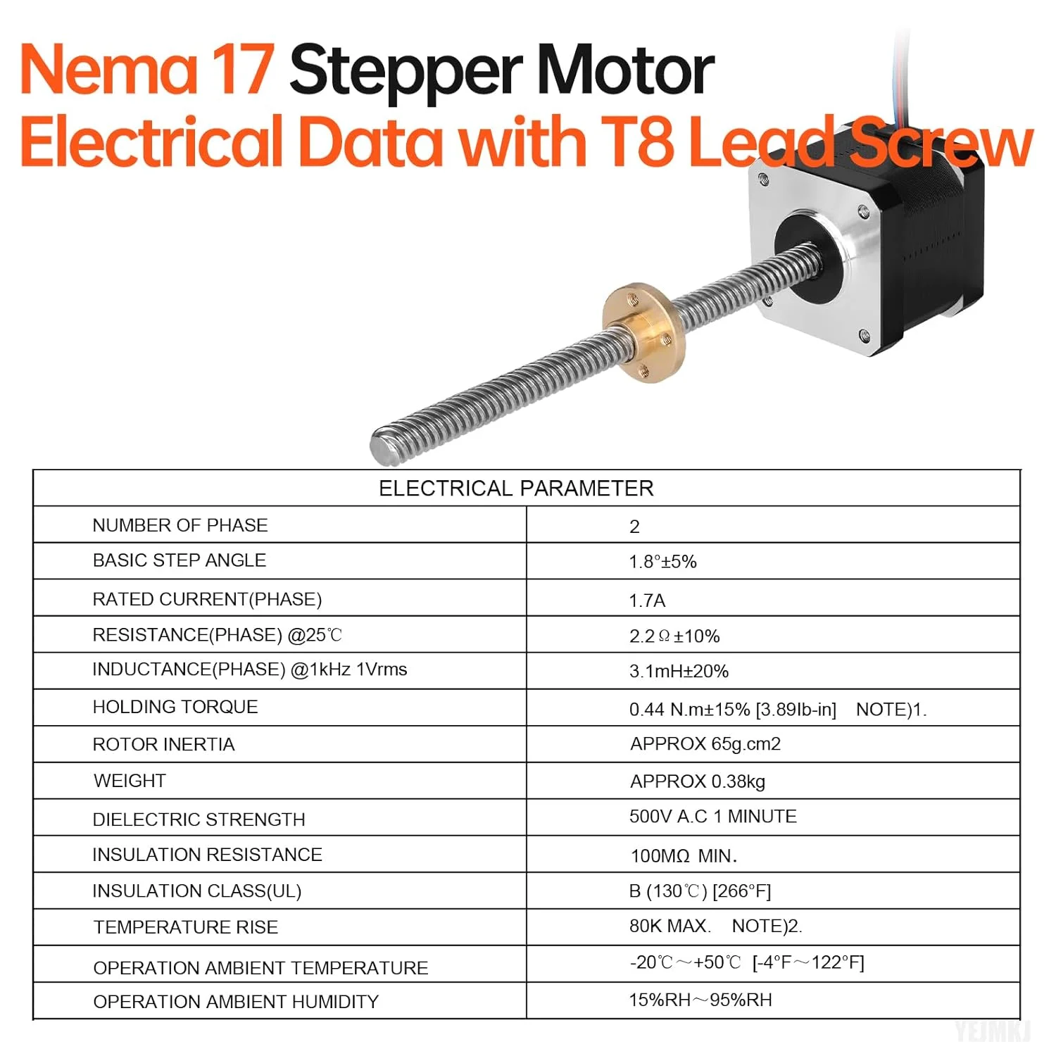موتور پله‌ای Nema 17 مدل TR8x8 240mm به همراه پیچ سربی T8، دو فاز، 1.8 درجه، گشتاور بالا 0.44Nm (62.31oz·in)، دو قطبی 1.7A 2.2Ω، 42x39mm، 4 سیم به همراه کابل 1 متری برای پرینتر سه بعدی، ربات DIY و دستگاه CNC