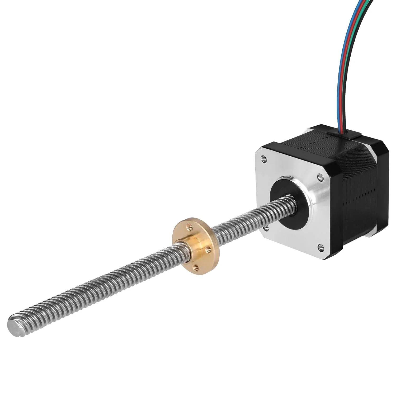 موتور پله ای Nema 17 مدل TR8x8 با پیچ سربی T8 به طول 300 میلی متر، 1.8 درجه، 2 فاز، گشتاور بالا 0.44 نیوتن متر، دو قطبی 1.7 آمپر، 2.2 اهم، 42x39 میلی متر، 4 سیم به همراه کابل 1 متری برای پرینتر سه بعدی، ربات DIY و دستگاه CNC